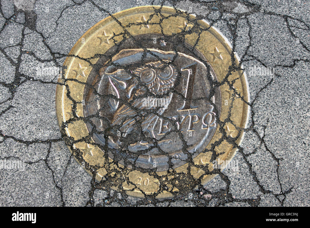 Erodieren griechische Euromünze Stockfoto