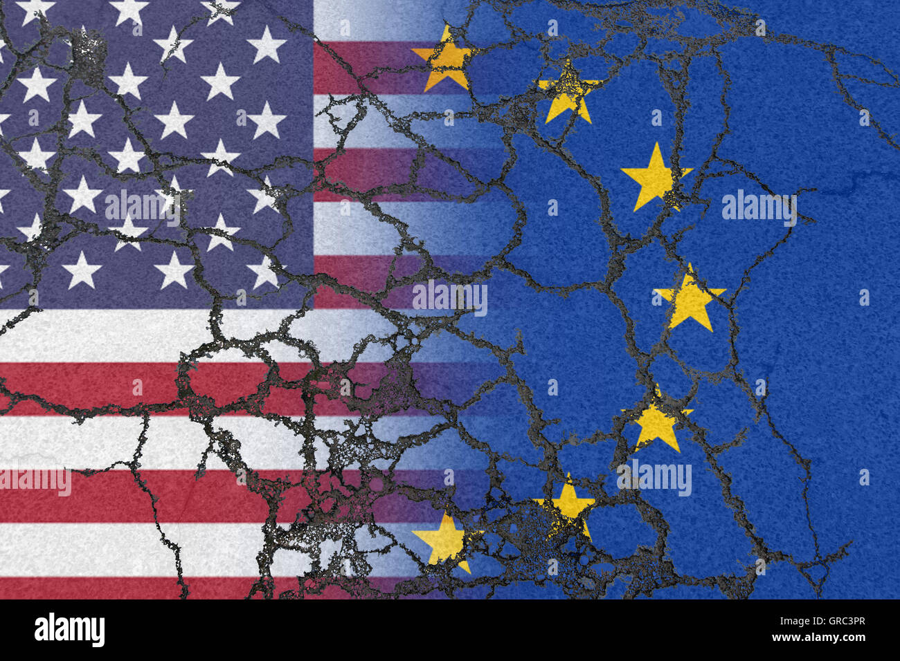 Erodieren uns und EU-Flaggen Stockfoto