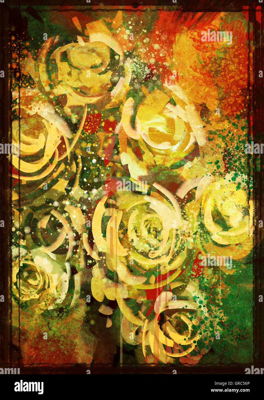 abstrakte Blumen mit Grunge Texturen, digitale Malerei Stockfoto