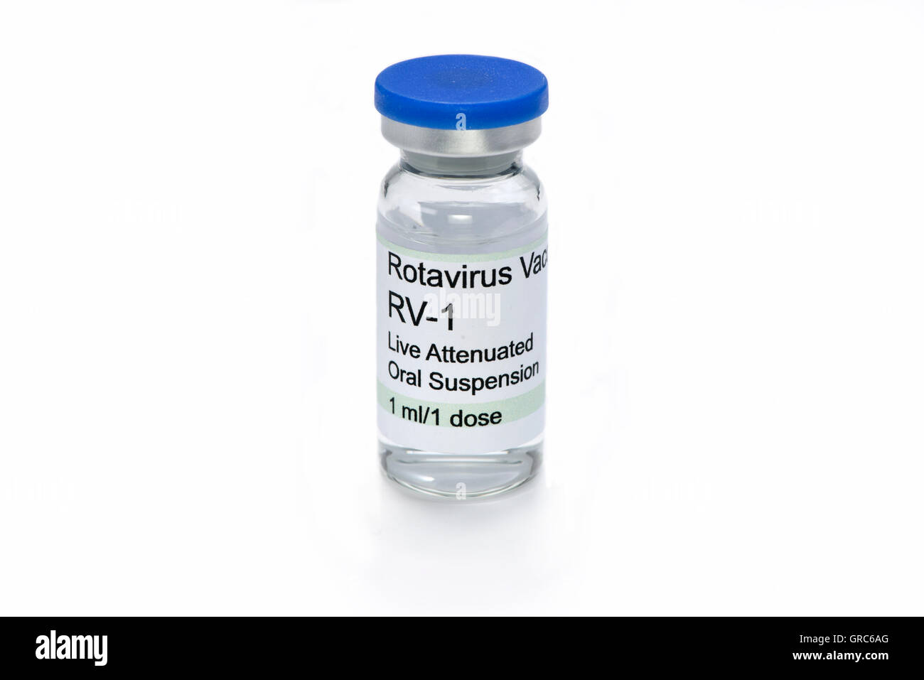 Rotavirus-Impfstoff Fläschchen Suspension zum einnehmen. Etiketten sind fiktiv und vom Fotografen erstellt. Stockfoto
