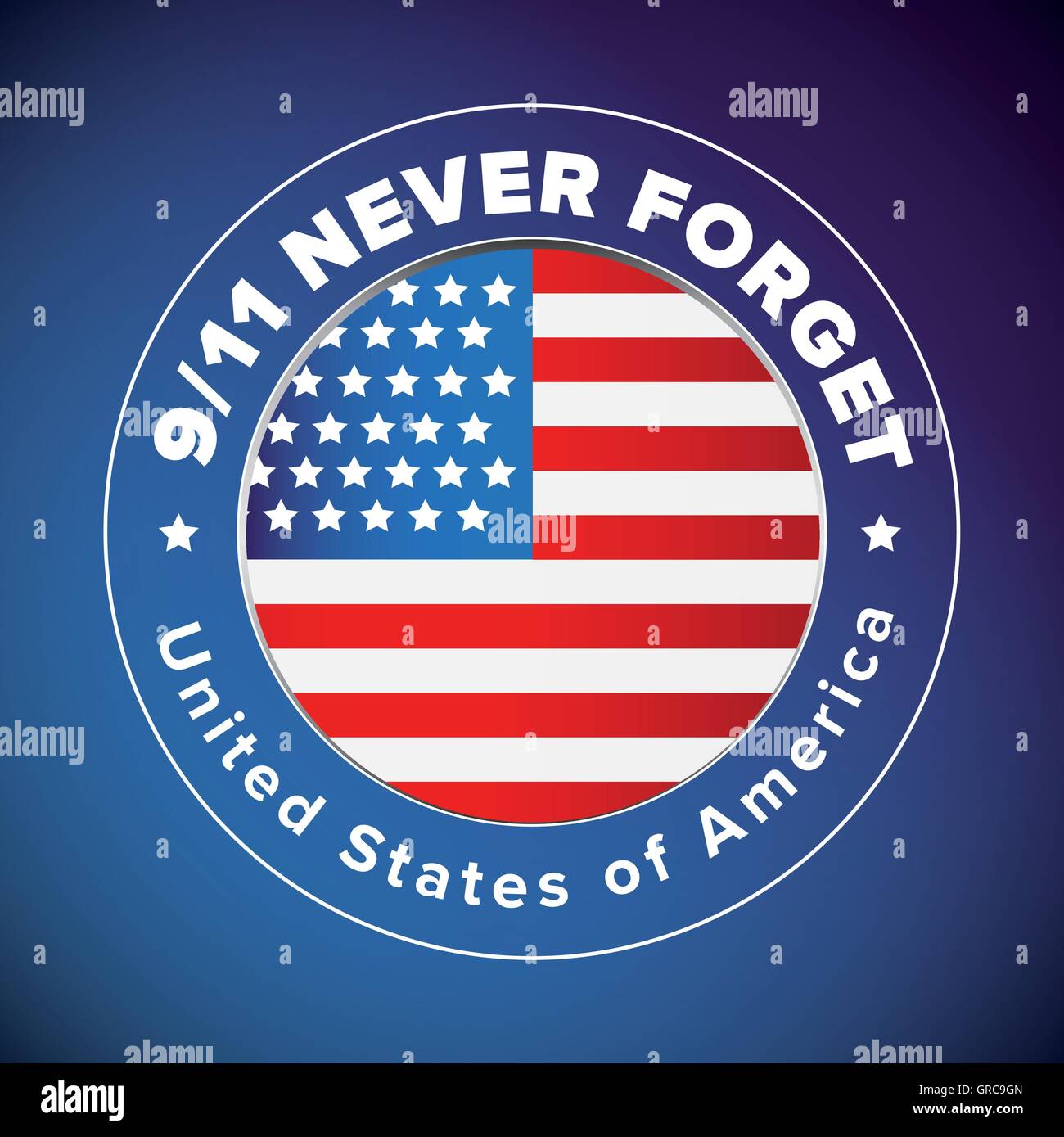 Flagge der USA mit Zeichen, dass wir nie vergessen werden, 9/11 Stock Vektor