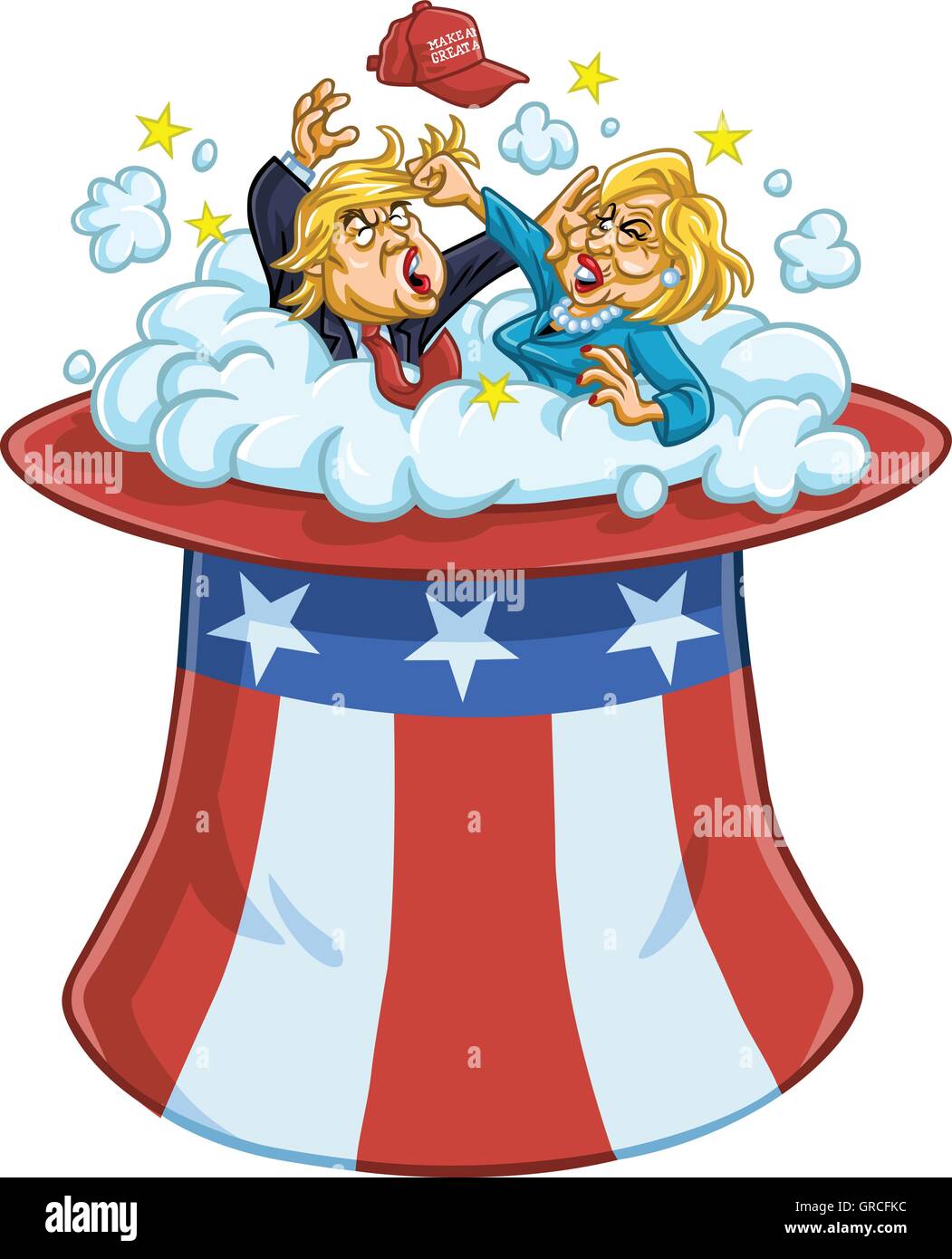 Donald Trump kämpfen gegen Hillary Clinton auf Uncle Sam Hut Stock Vektor