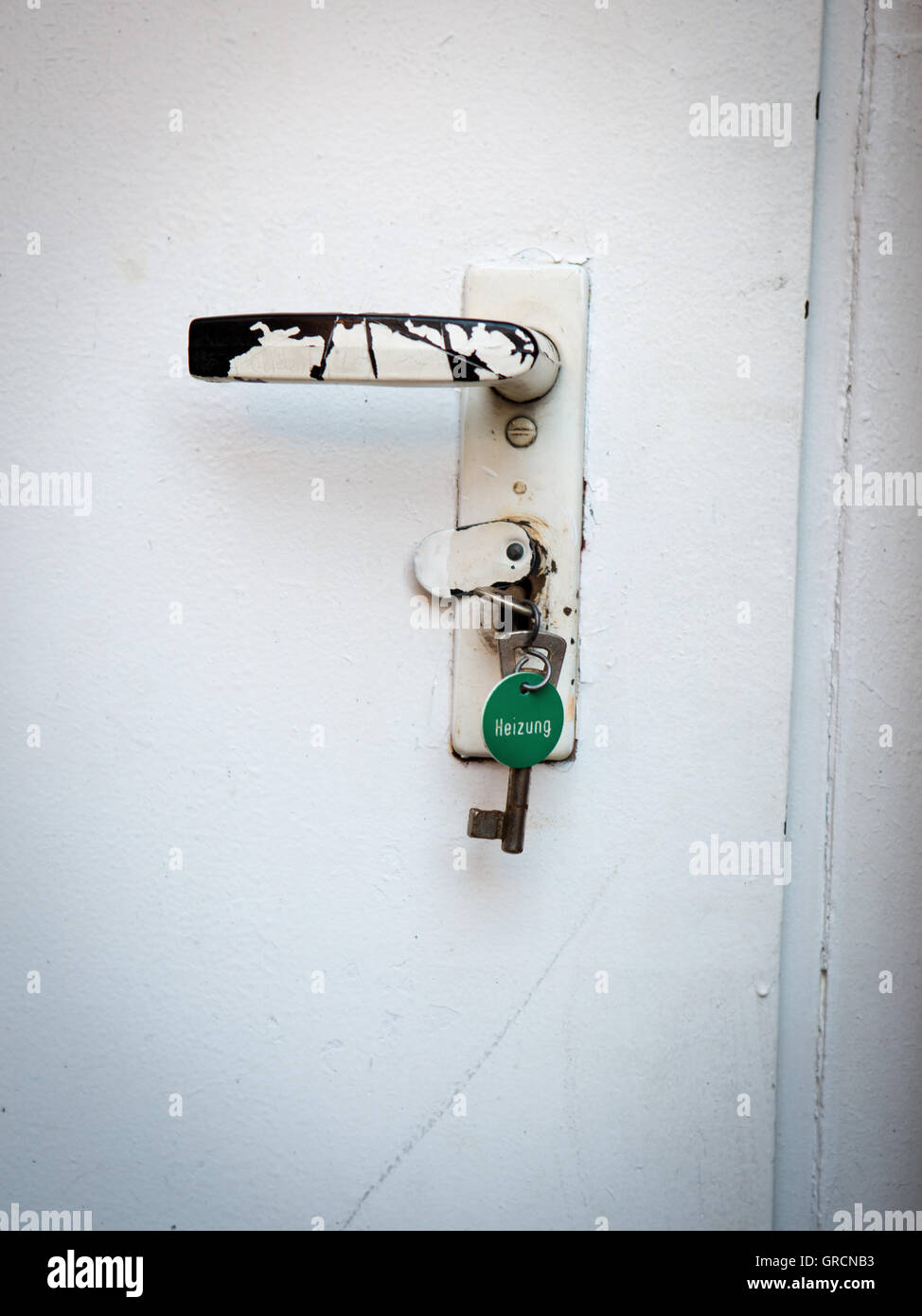 Lock Verriegelung Türschlüssel, Heizraum Stockfoto