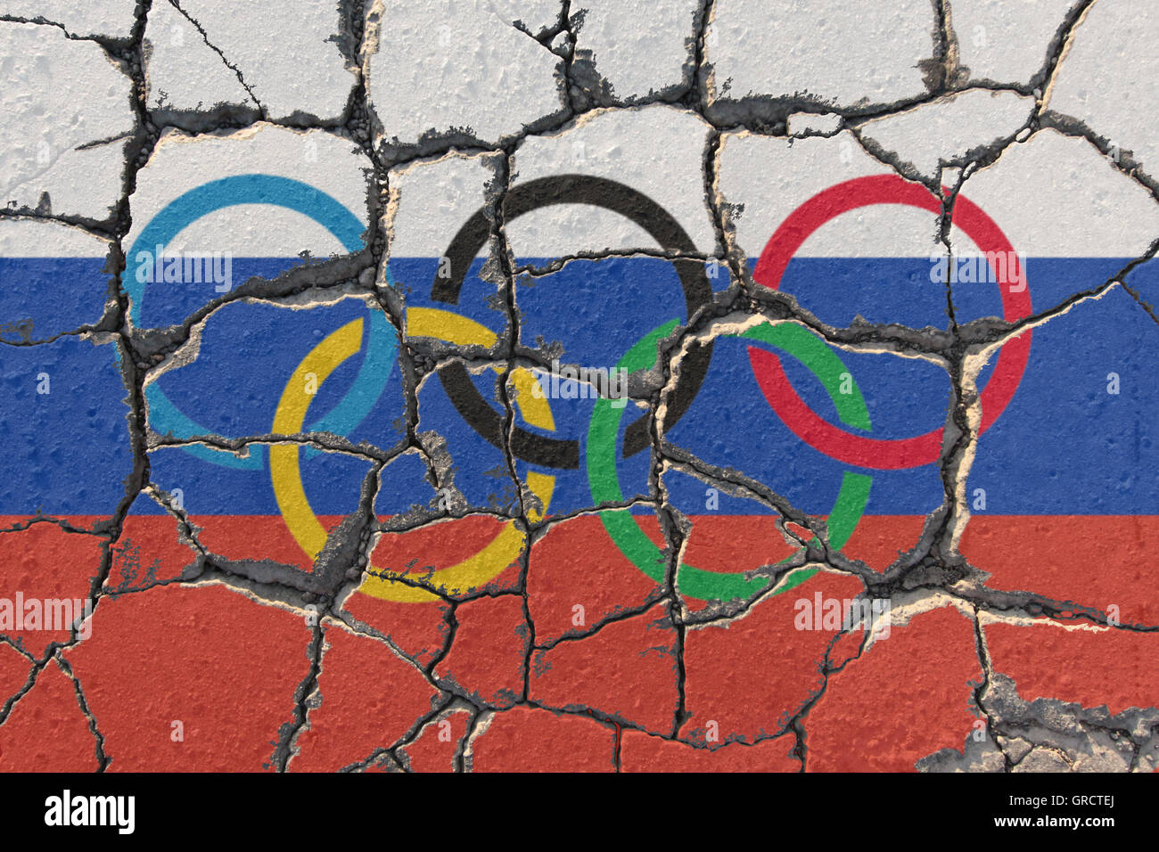 Doping-Skandal In Russisch Sport russische und Olympische Flagge Stockfoto