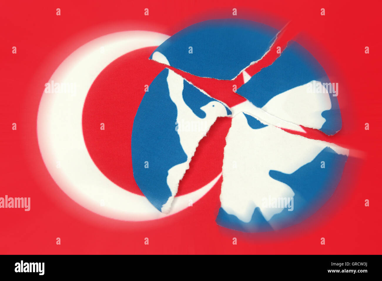 Hin-und hergerissen Friedenstaube mit Flagge der Türkei Stockfoto