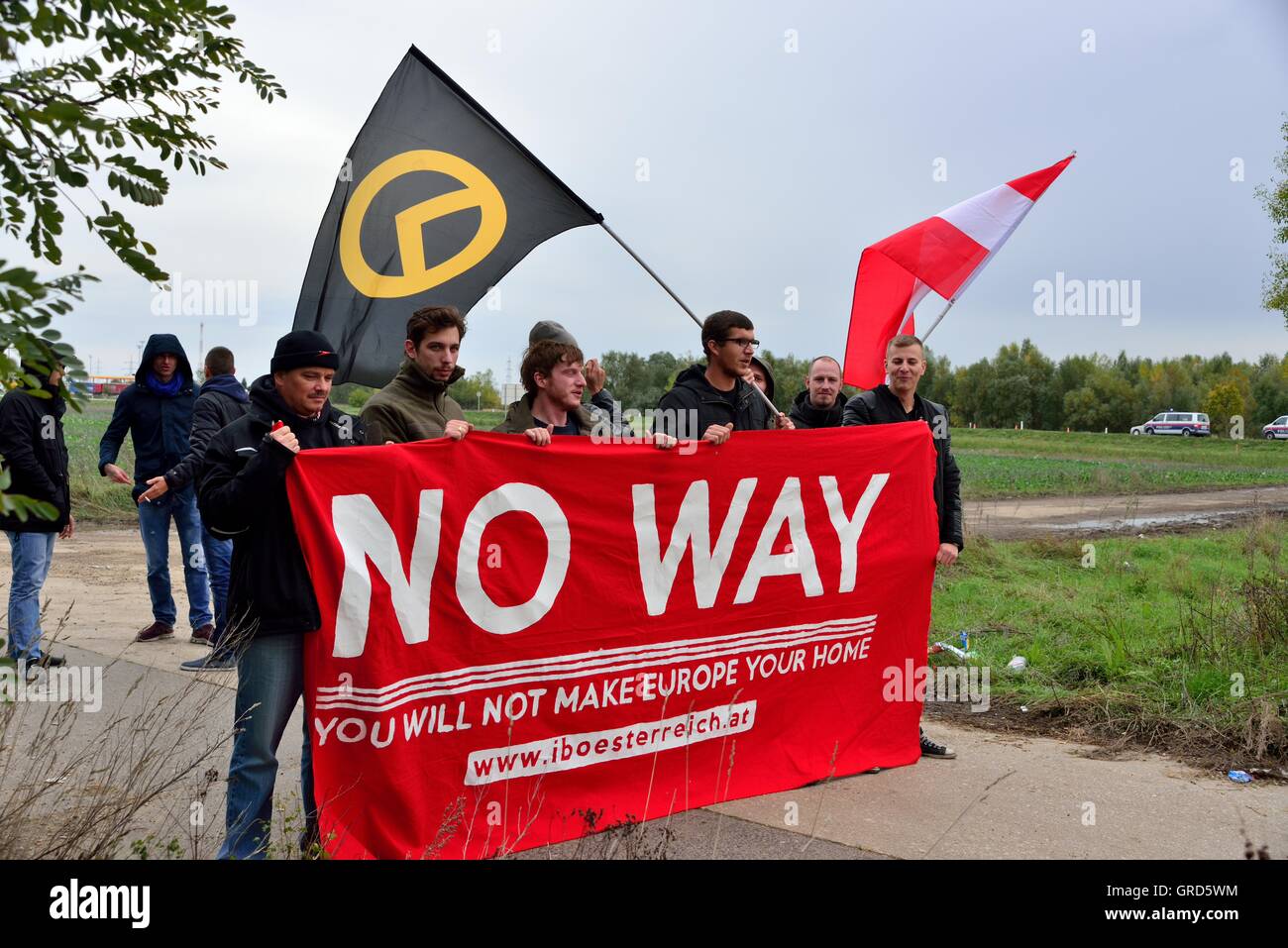 17. Oktober 2015 Blockade Grenzübergang Nickesldorf Stockfoto