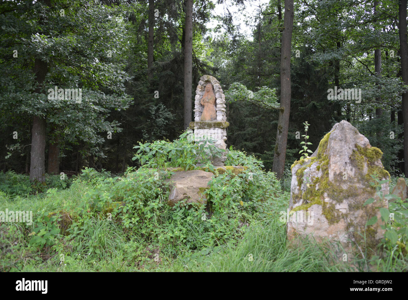 Watzendorfer Madonna im Wald zwischen Watzendorf und Sesslach, Oberfranken Stockfoto