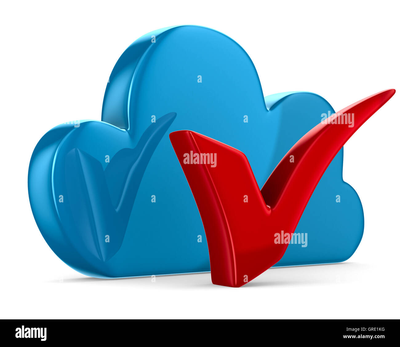 Cloud und Häkchen auf weißem Hintergrund. Isolierte 3D-Bild Stockfoto