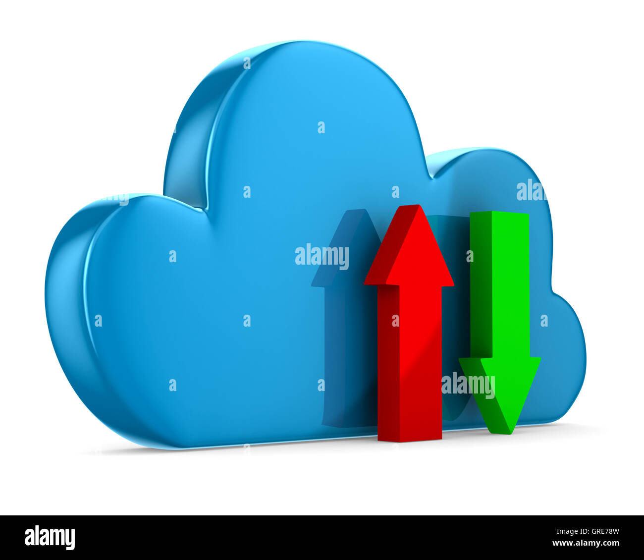 Cloud und Pfeile auf weißem Hintergrund. Isolierte 3D-Bild Stockfoto