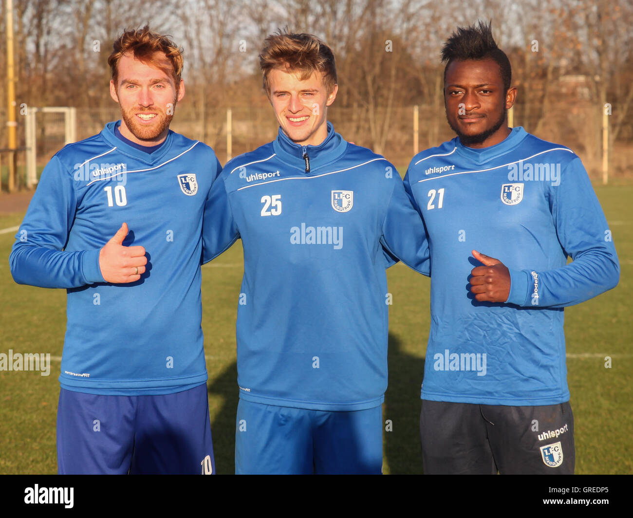 Nico Hammann, Sebastian Ernst, David Kinsombi 1. Fc Magdeburg Stockfoto