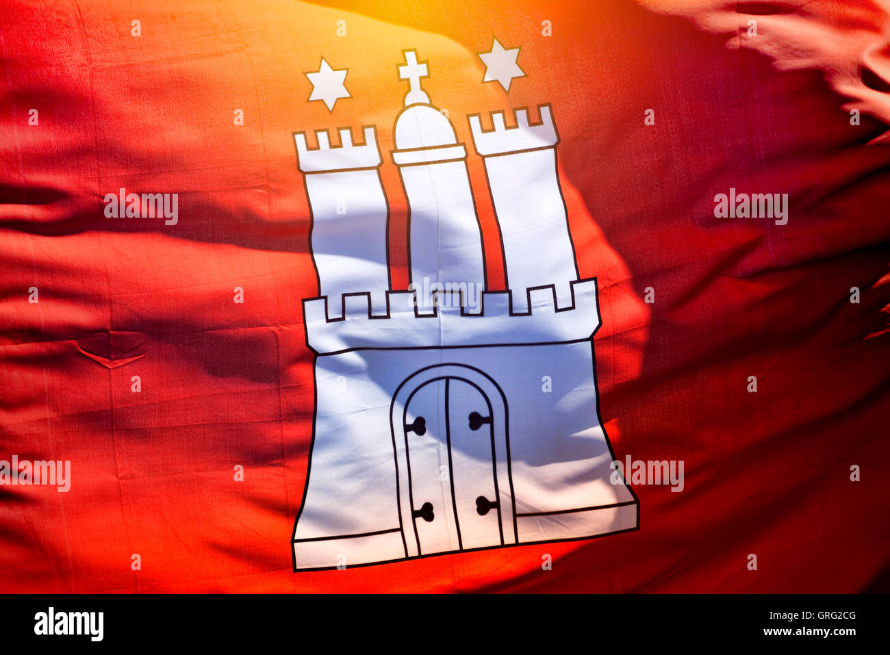 Flagge von Hamburg, Deutschland Stockfoto