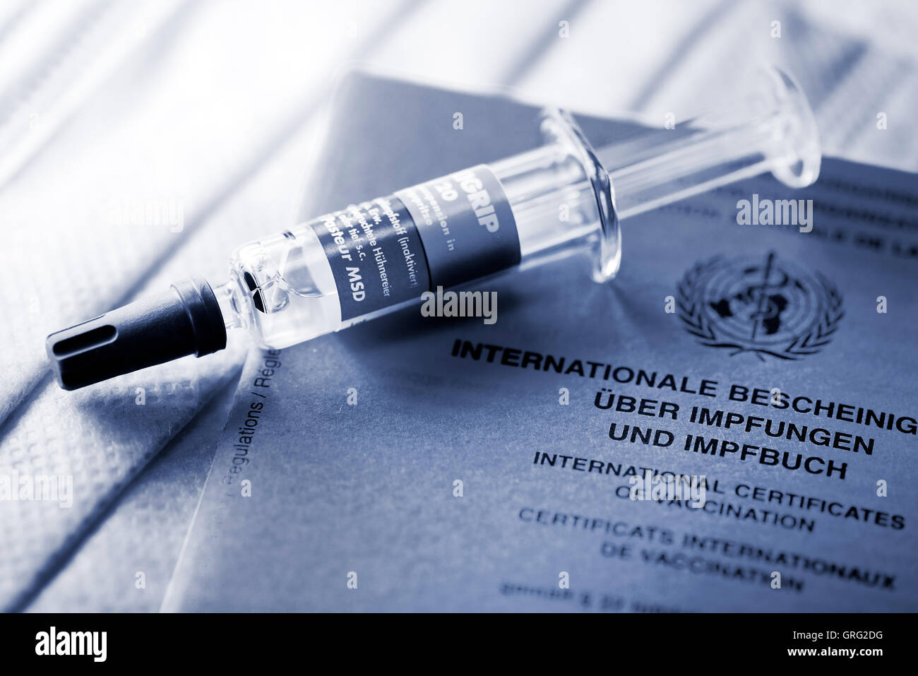 Spritze auf deutschen Impfung Datensatz Stockfoto