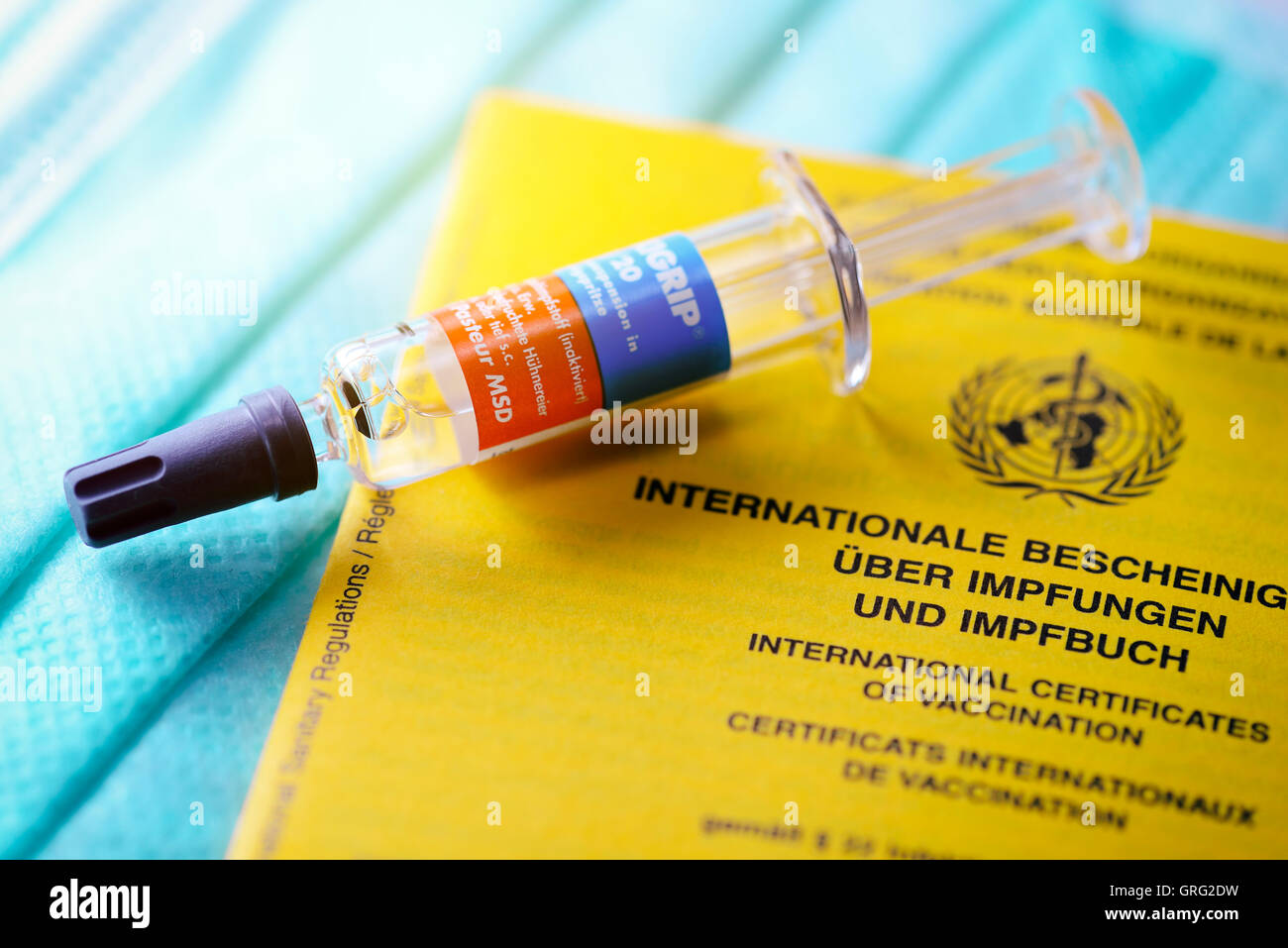 Spritze auf deutschen Impfung Datensatz Stockfoto