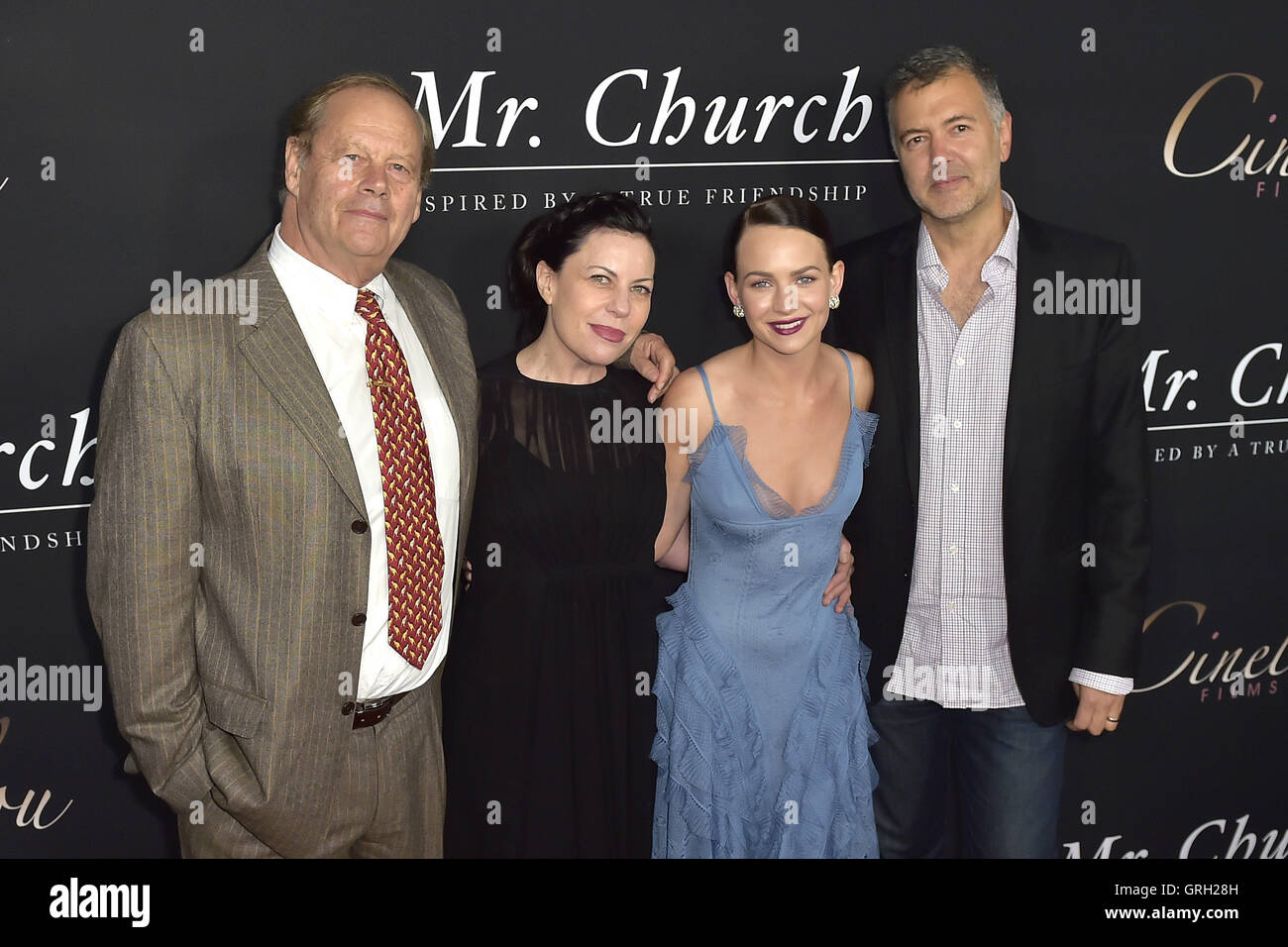 Los Angeles, Kalifornien. 6. Sep, 2016. Bruce Beresford, Susan McMartin, Britt Robertson und Lee Nelson besuchen Sie die "Mr Church" Premiere im Arclight Hollywood am 6. September 2016 in Los Angeles, Kalifornien. | Verwendung Weltweit © Dpa/Alamy Live-Nachrichten Stockfoto