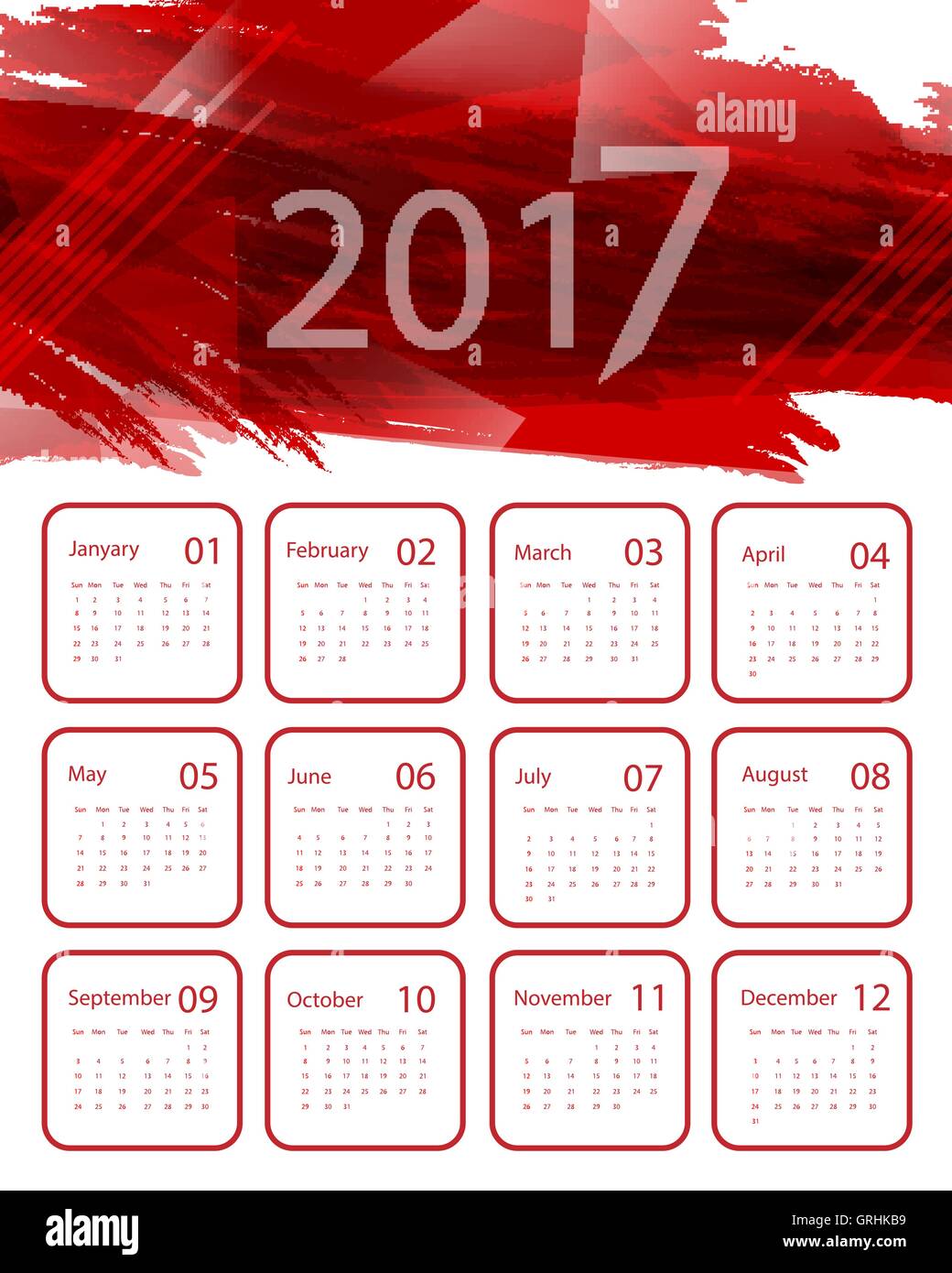 Vektor-Kalender für das Jahr 2017 Stock Vektor