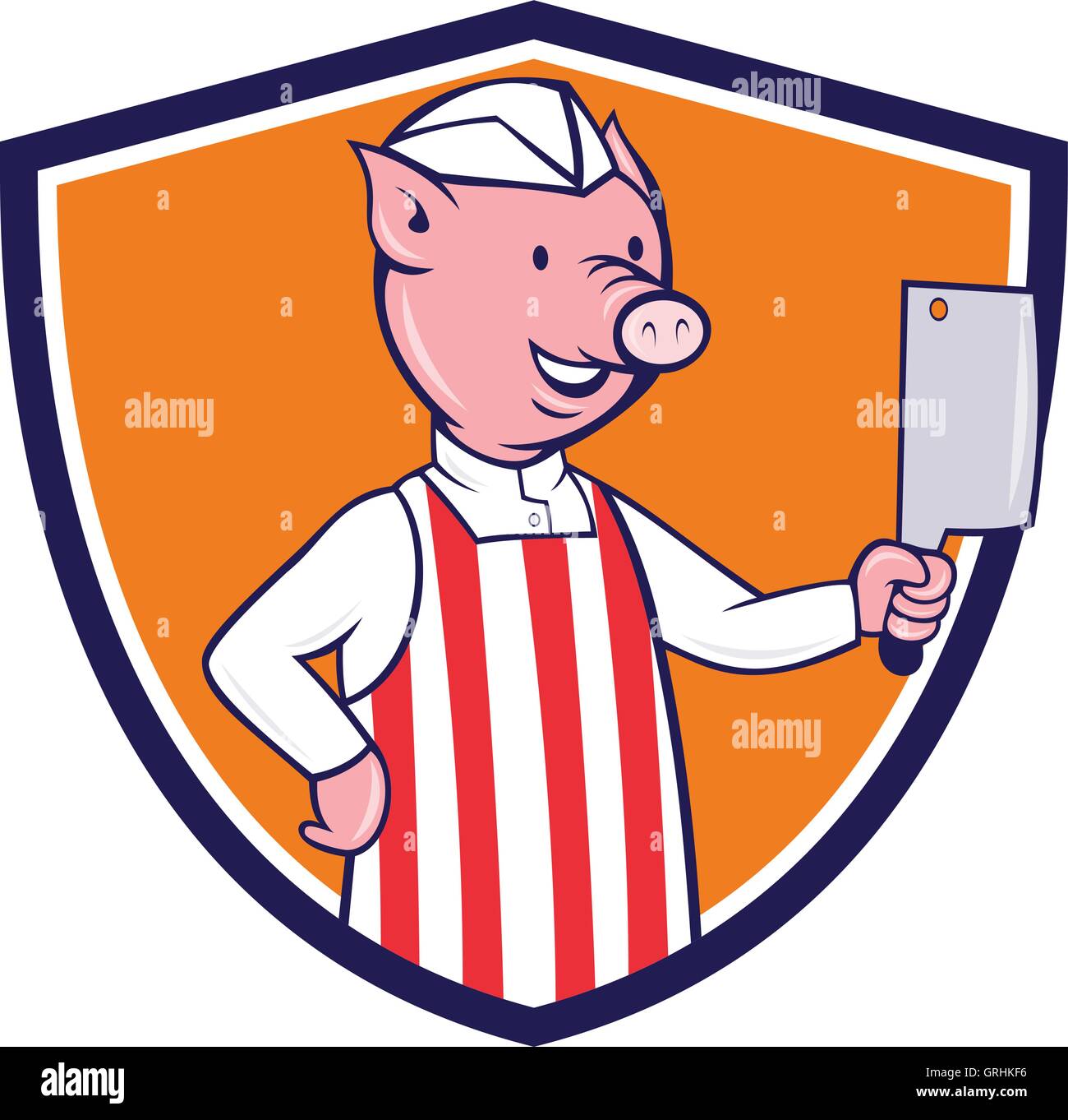 Metzger Schweinehaltungsbetrieb Fleisch Cleaver Crest Cartoon Stock Vektor