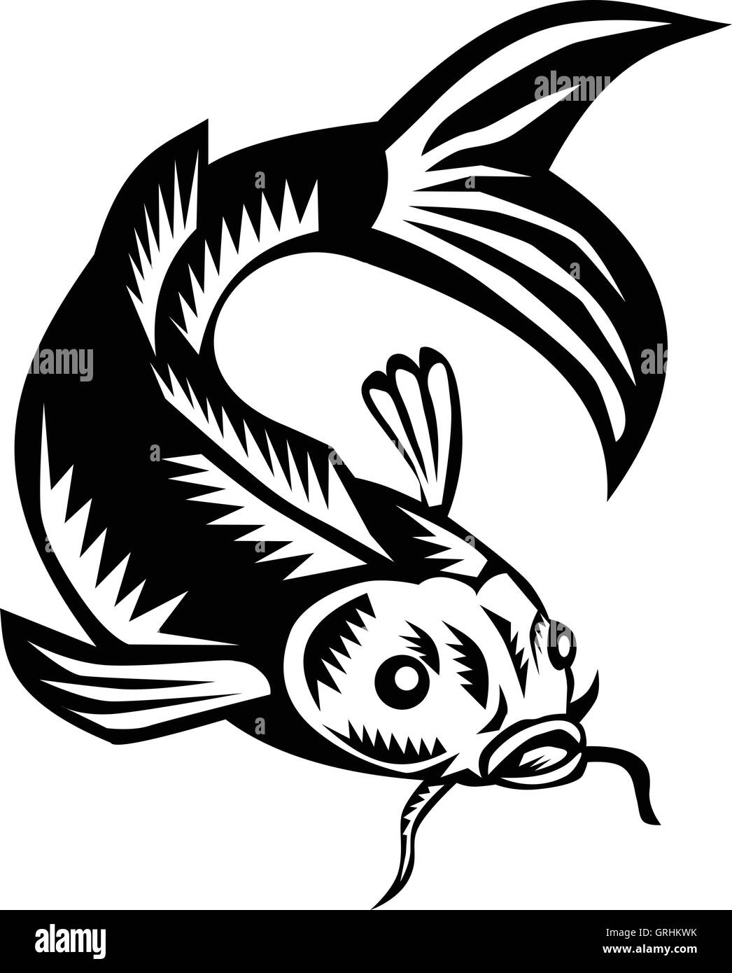 Koi Nishikigoi Karpfen Holzschnitt Stock Vektor