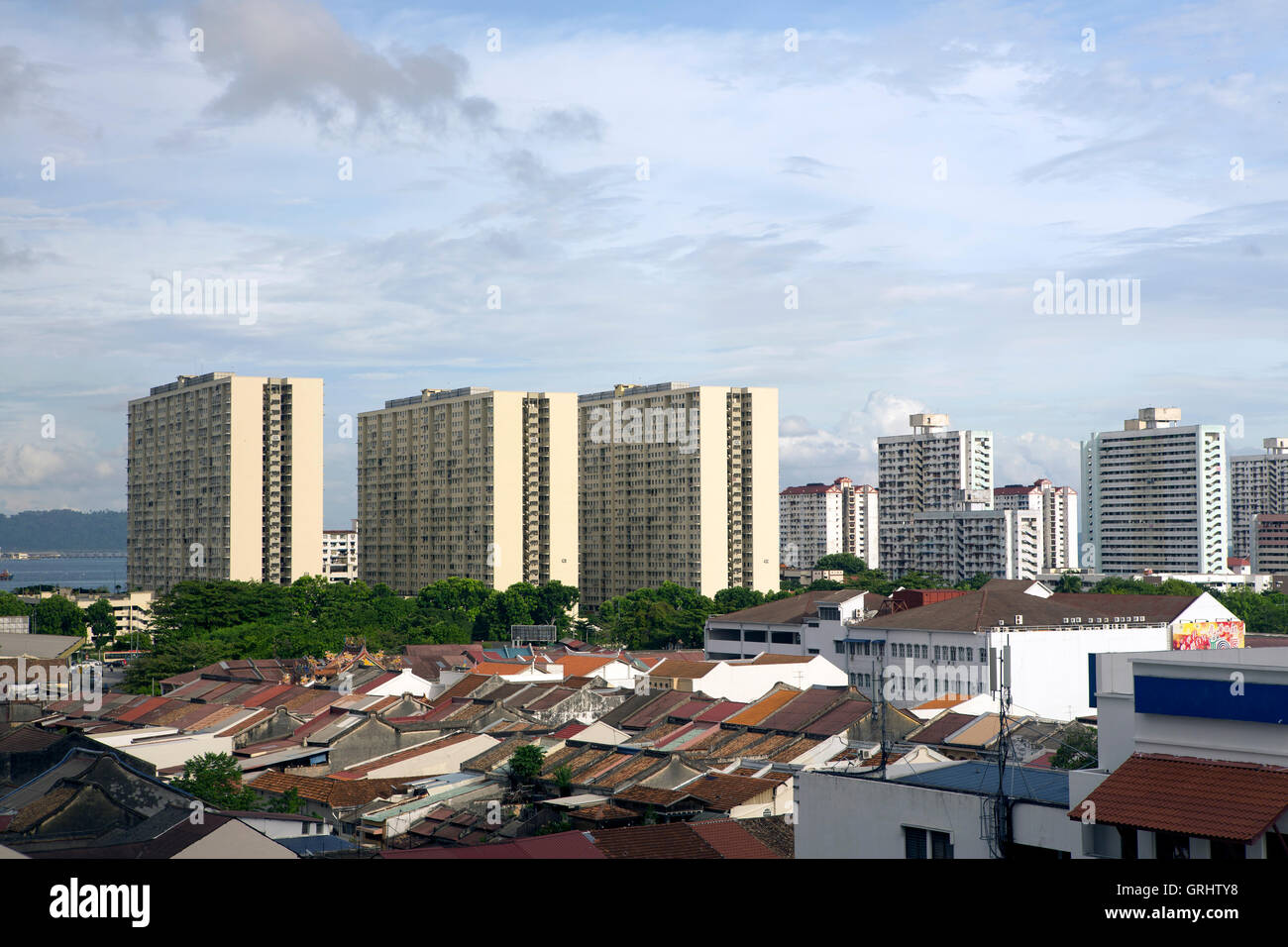 Neue Entwicklungen in Georgetown Penang Skyline einer sich wandelnden Stadt Stockfoto
