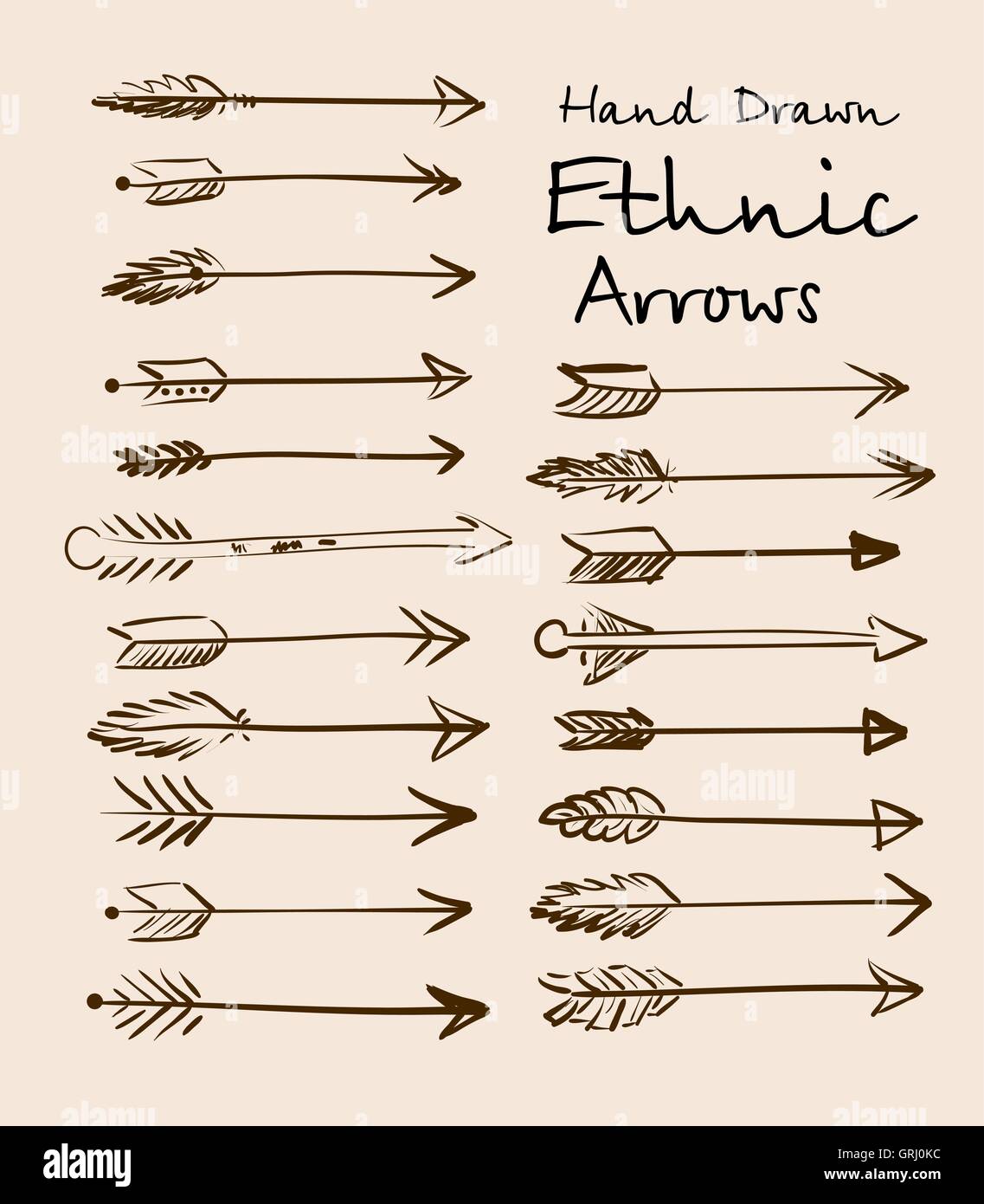 Reihe von ethnischen Pfeilen handgezeichneten auf einem beigen Hintergrund für Ihr Design. Vektor Stock Vektor