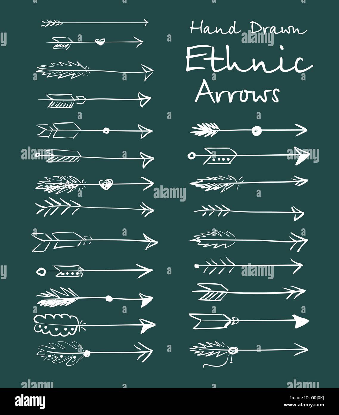 Sammlung von ethnischen Pfeile handgezeichneten auf grünem Hintergrund für Ihr Design. Vektor Stock Vektor