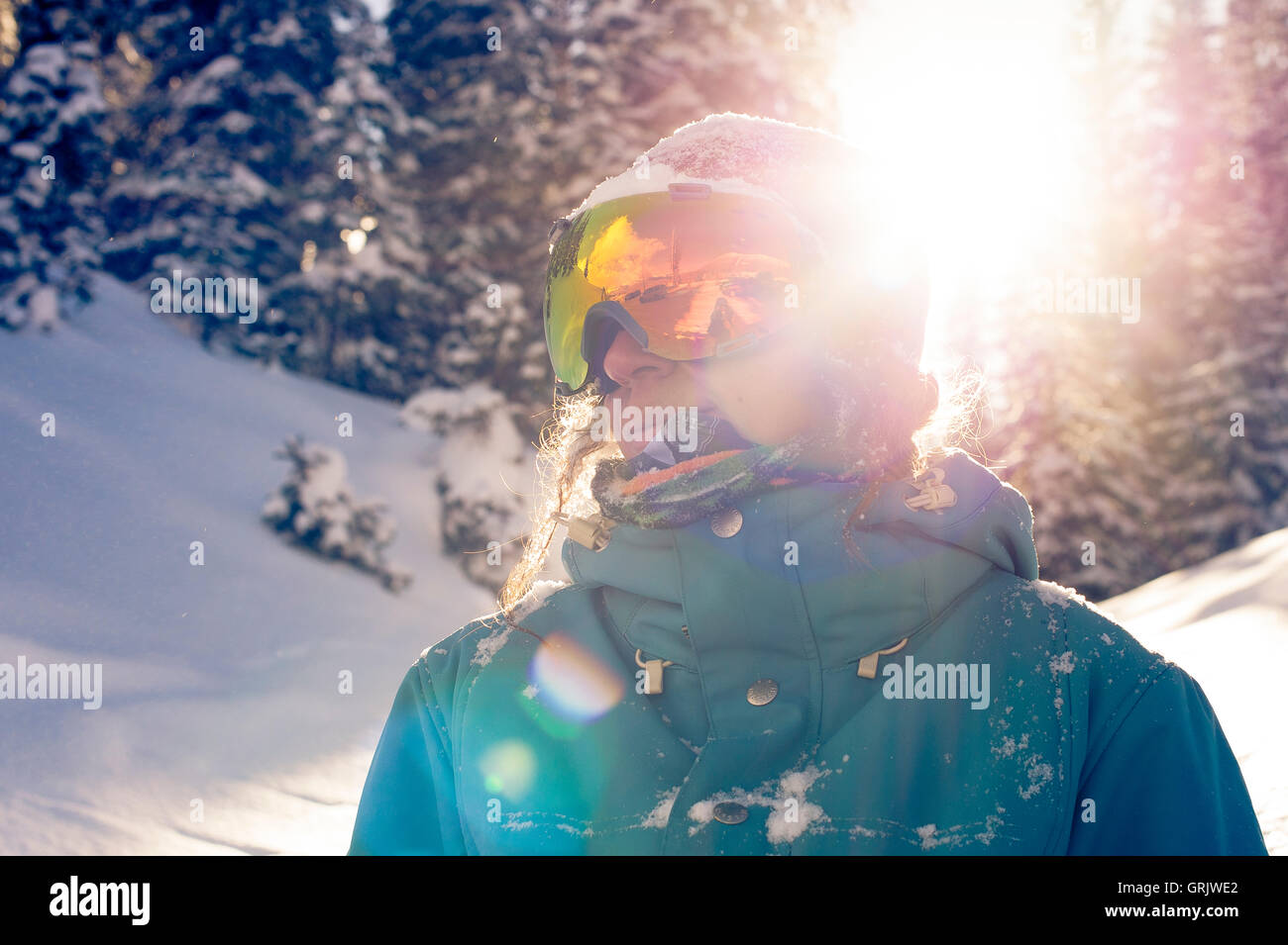 Porträt von Profi-Snowboarder, Sandra Hillen Stockfoto