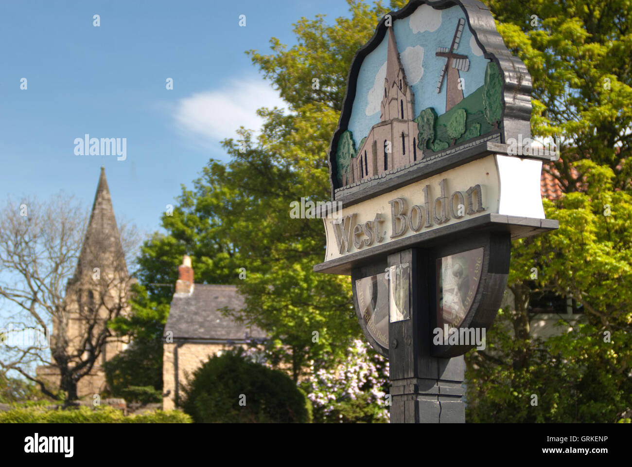 Melden Sie sich für West Boldon Village, South Tyneside Stockfoto