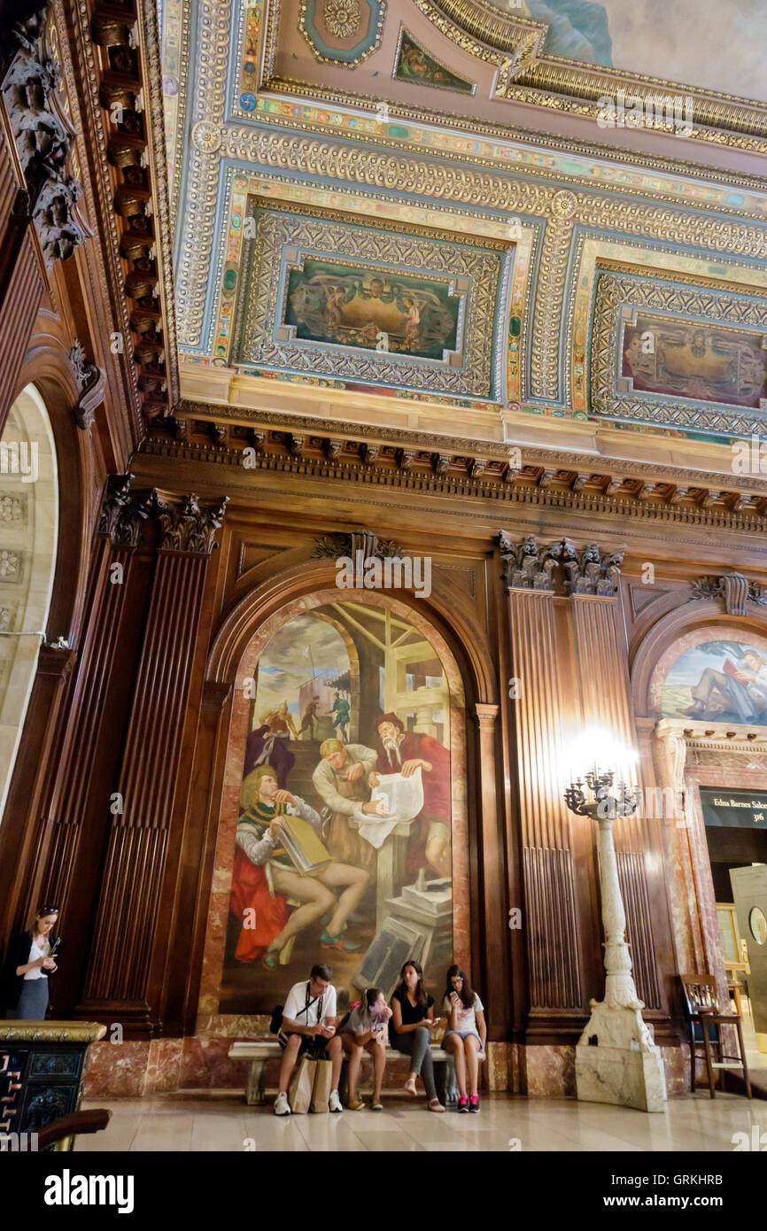 New York City, NY NYC, Manhattan, Midtown, New York Public Library, Hauptniederlassung, Stephen Schwarzman Gebäude, historisches Wahrzeichen, McGraw Rotunda, WPA Wandbild, gute Stockfoto