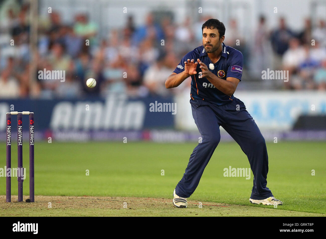 Ravi Bopara of Essex Felder den Ball - Essex Adler Vs Hampshire CCC - NatWest T20 Blast Cricket an der Essex County Ground, Chelmsford, Essex - 22.07.14 Stockfoto