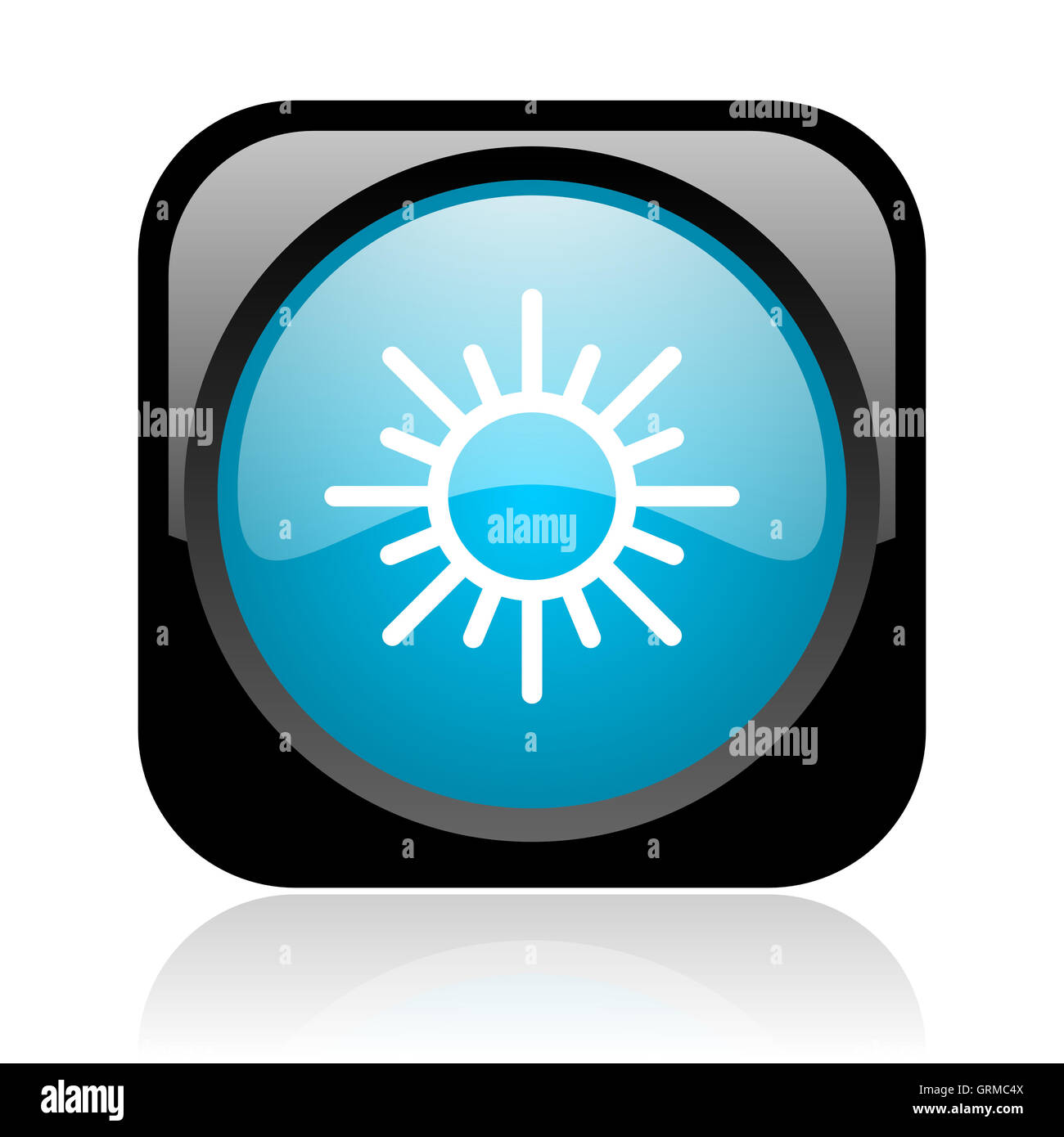 schwarze und blaue quadratische Web glänzende Symbol Sonne Stockfoto