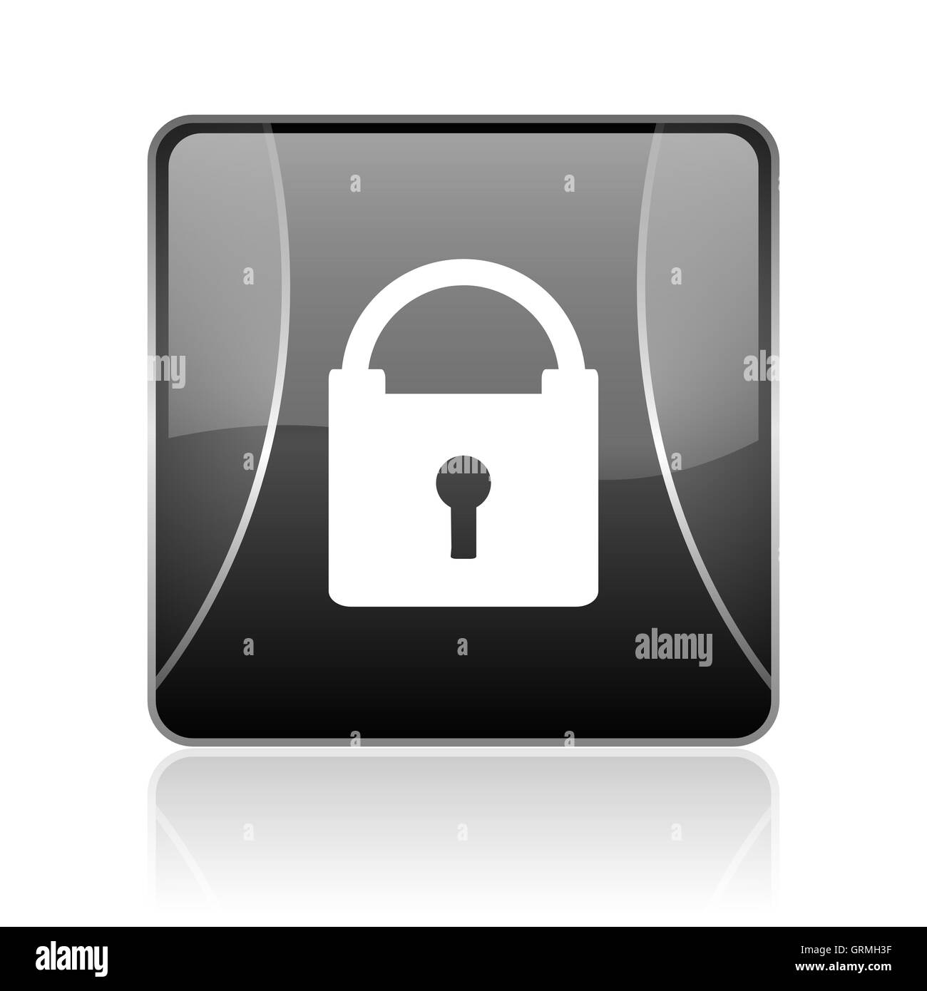 schützen Sie glänzend schwarzen quadratischen Web-Symbol Stockfoto