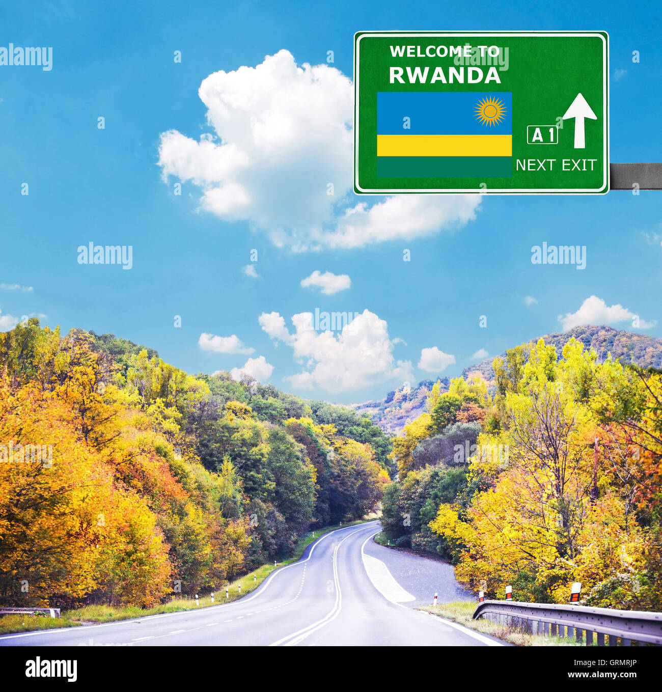 Ruanda-Schild gegen klar blauen Himmel Stockfoto