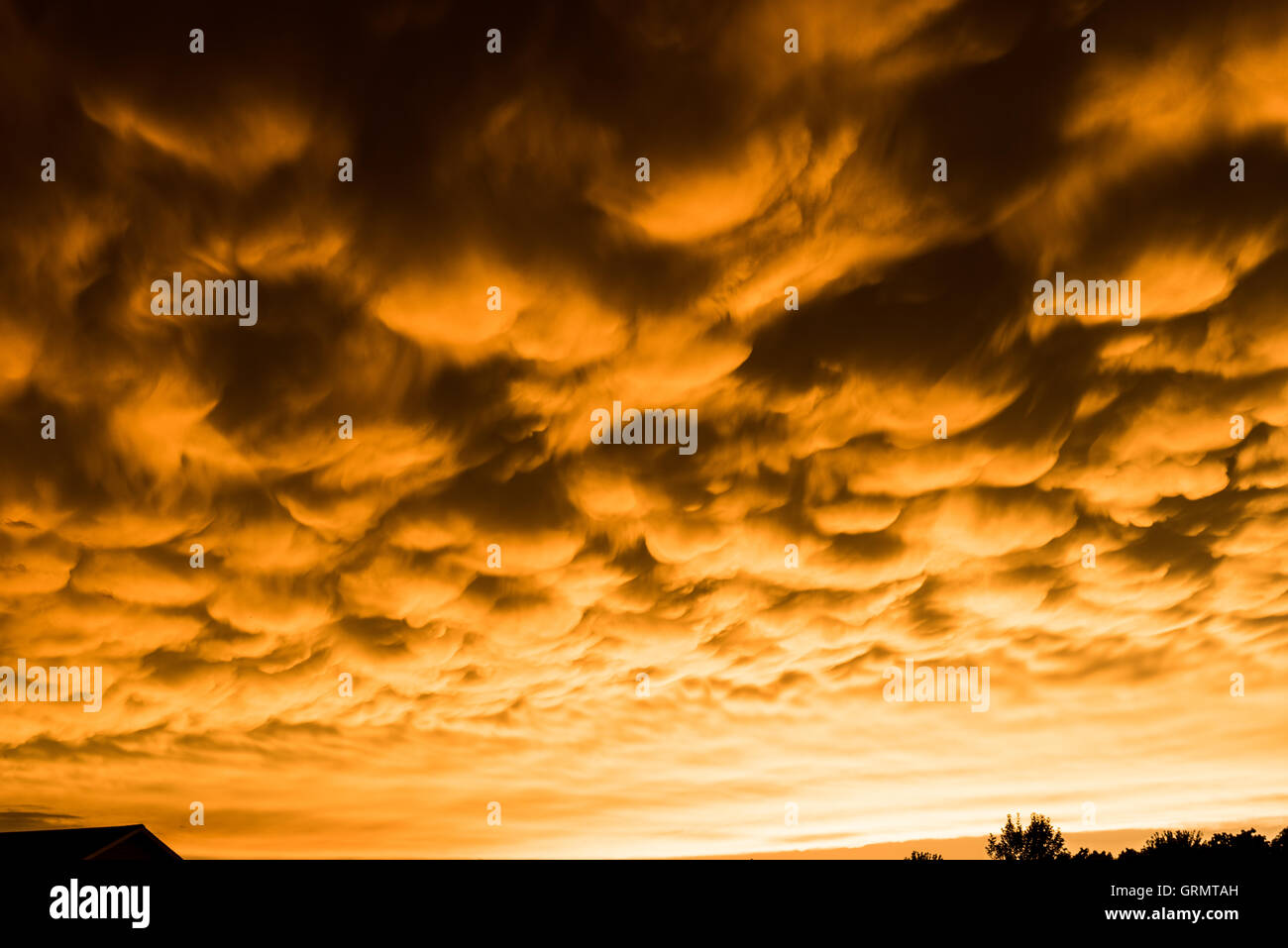Bildung von seltenen Mammatus Wolken nach einem Gewitter Stockfoto