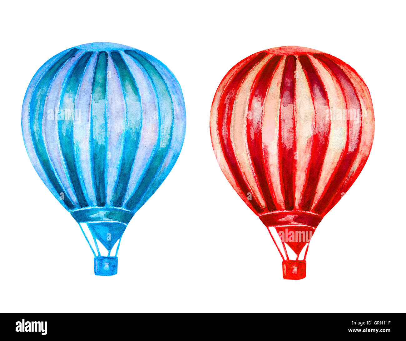 Aquarell Heißluftballons isoliert auf weiss Stockfoto