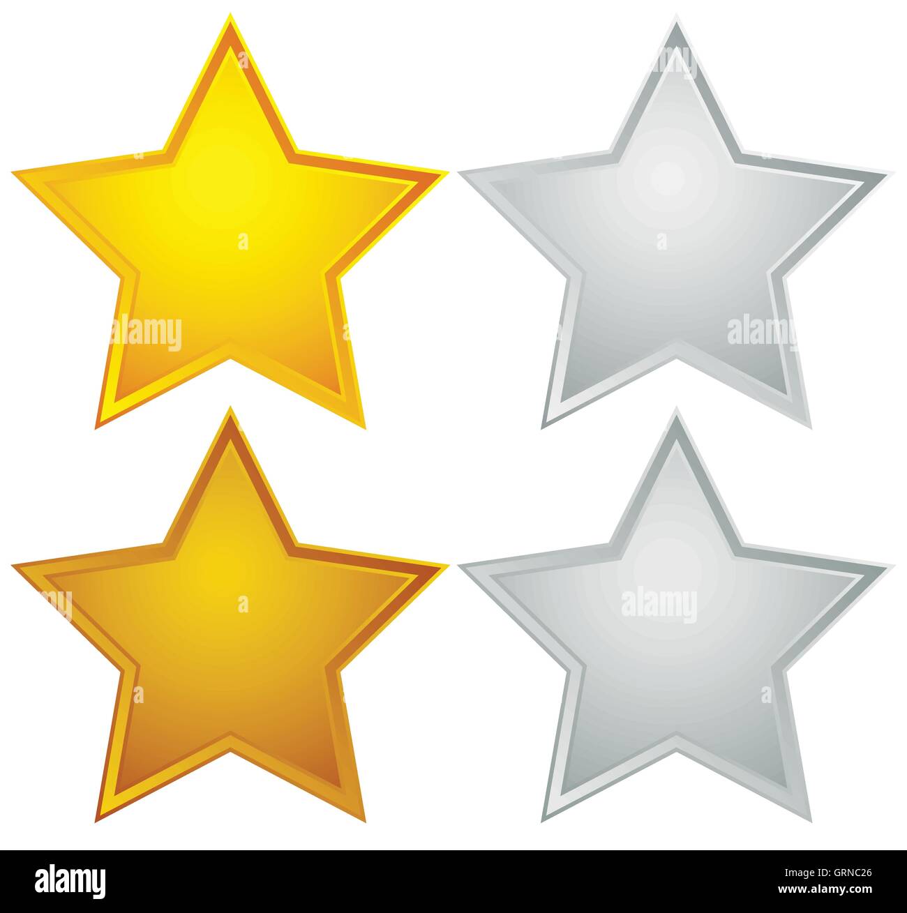 Gold, Silber, Bronze, Platin Sternformen isoliert auf weiss Stock