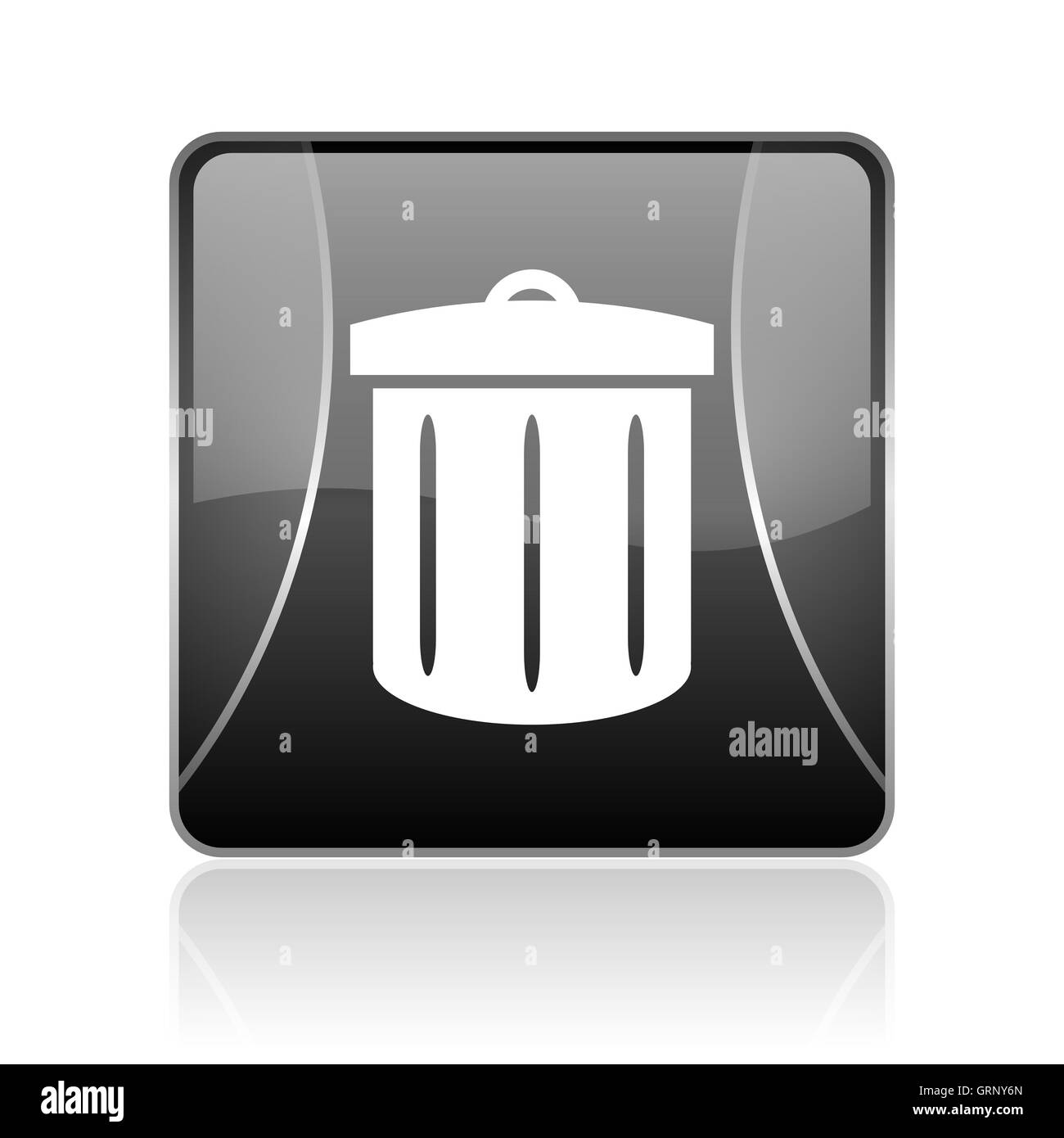 glänzend schwarze Quadrat Web Symbol Papierkorb Stockfoto