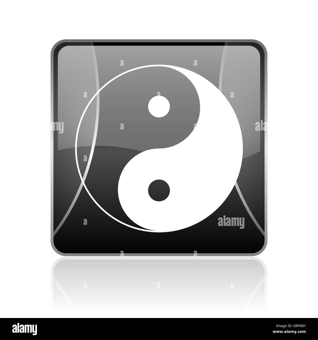 Ying Yang schwarz Quadrat Web glänzende Symbol Stockfoto