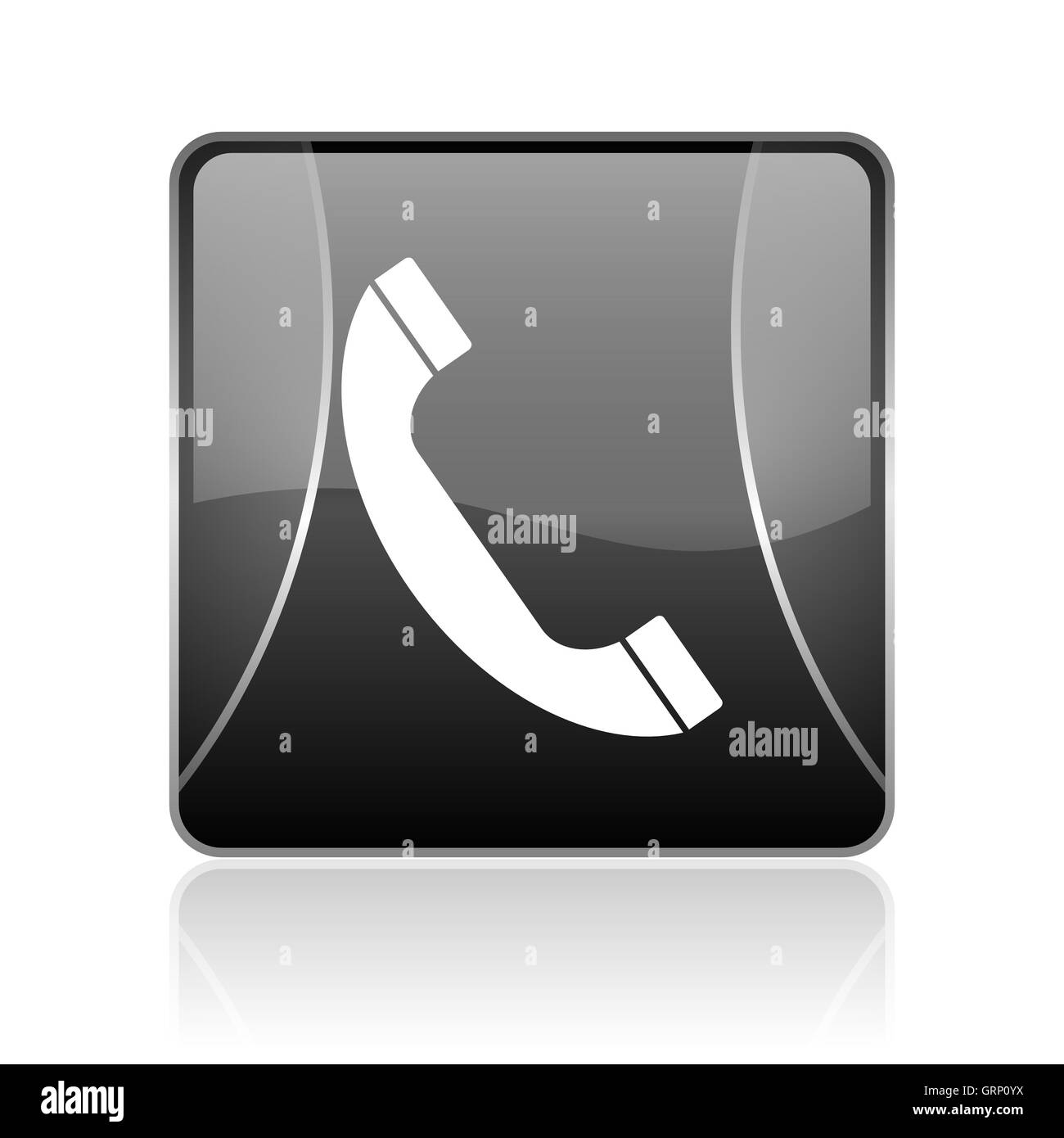 glänzend schwarze Quadrat Web Telefonsymbol Stockfoto