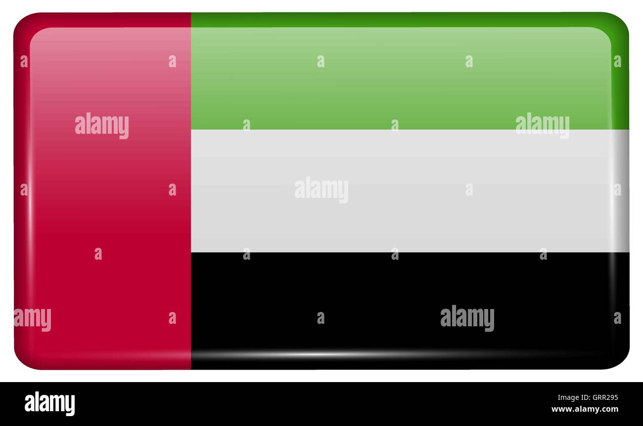 Vereinigte Arabische Emirate in Form eines Magneten auf Kühlschrank mit Reflexionen Licht kennzeichnet. Vektor Stock Vektor