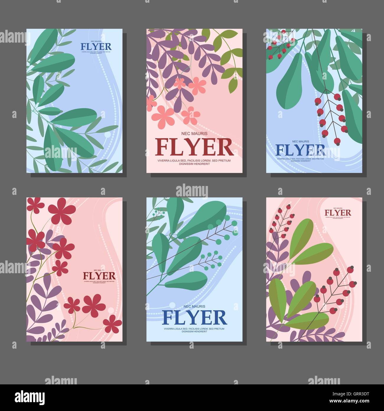 Zusammenstellung von blau und rosa vertikale Karten mit Blumen, Blätter, Beeren für Ihr Design. Vektor Stock Vektor