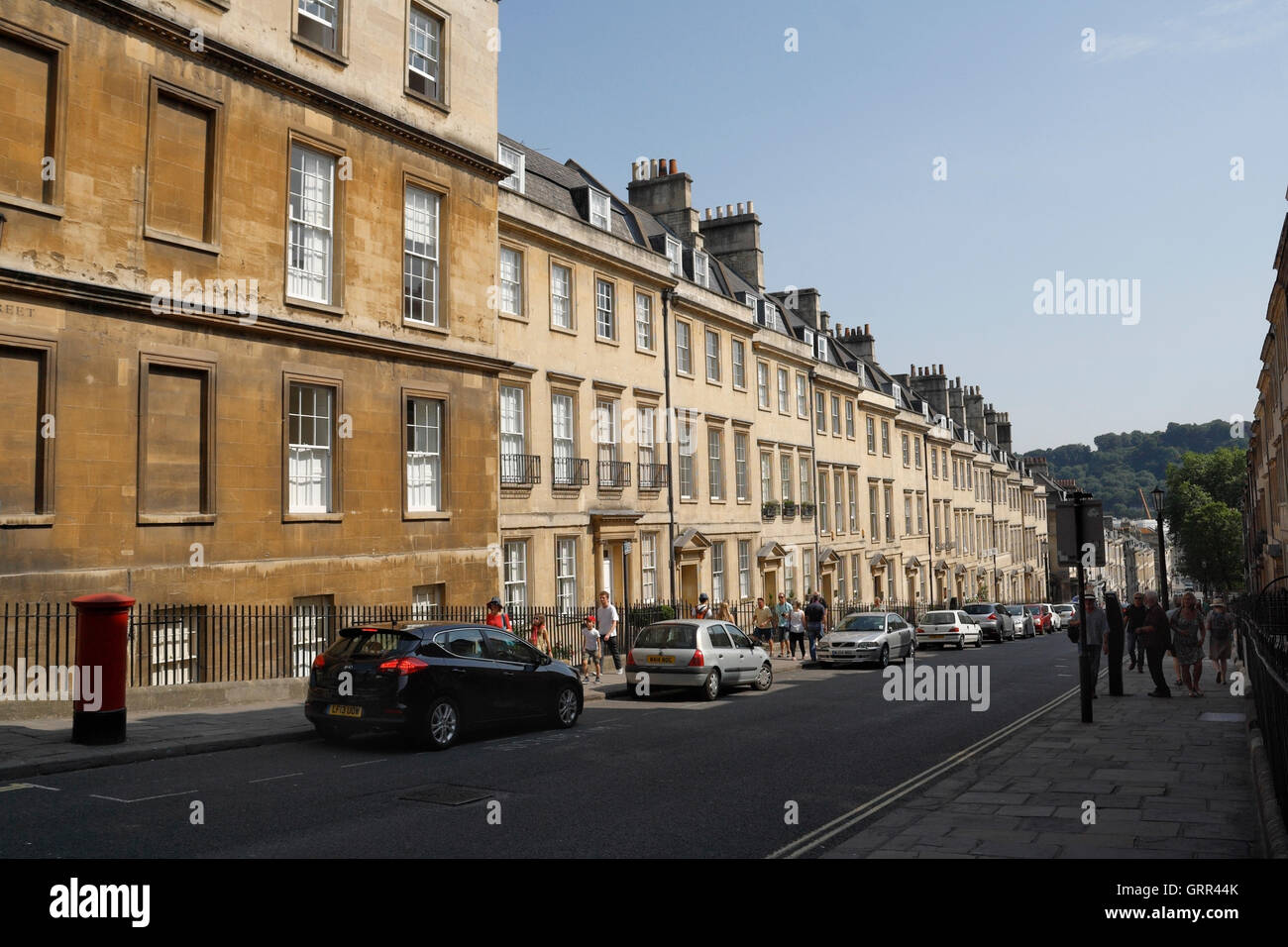 Gay Street Bath England UK, Reihe von georgianischen Reihenhäusern. Bath English City Stadthäuser, historische Architektur Stockfoto