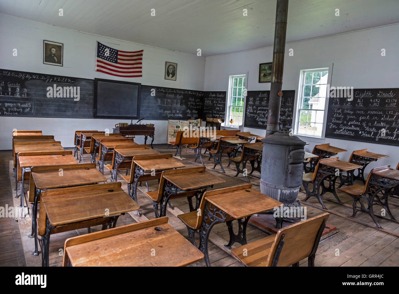 Hastings, Michigan - die Lee-Schule, eine einklassige Schulhaus in Historic Charlton Park Village. Stockfoto