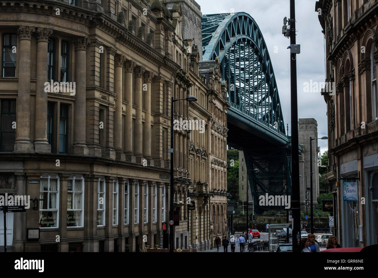 Tyne Bridge von Grey Street gesehen Stockfoto