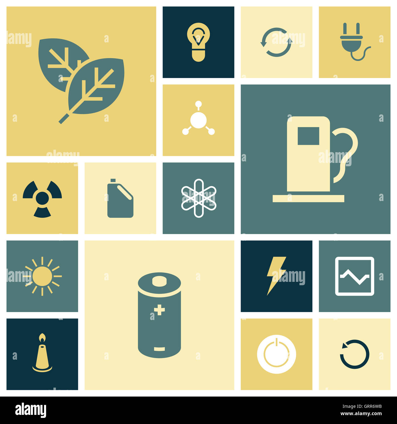 Flache Design-Ikonen für Energie und Ökologie. Stockfoto