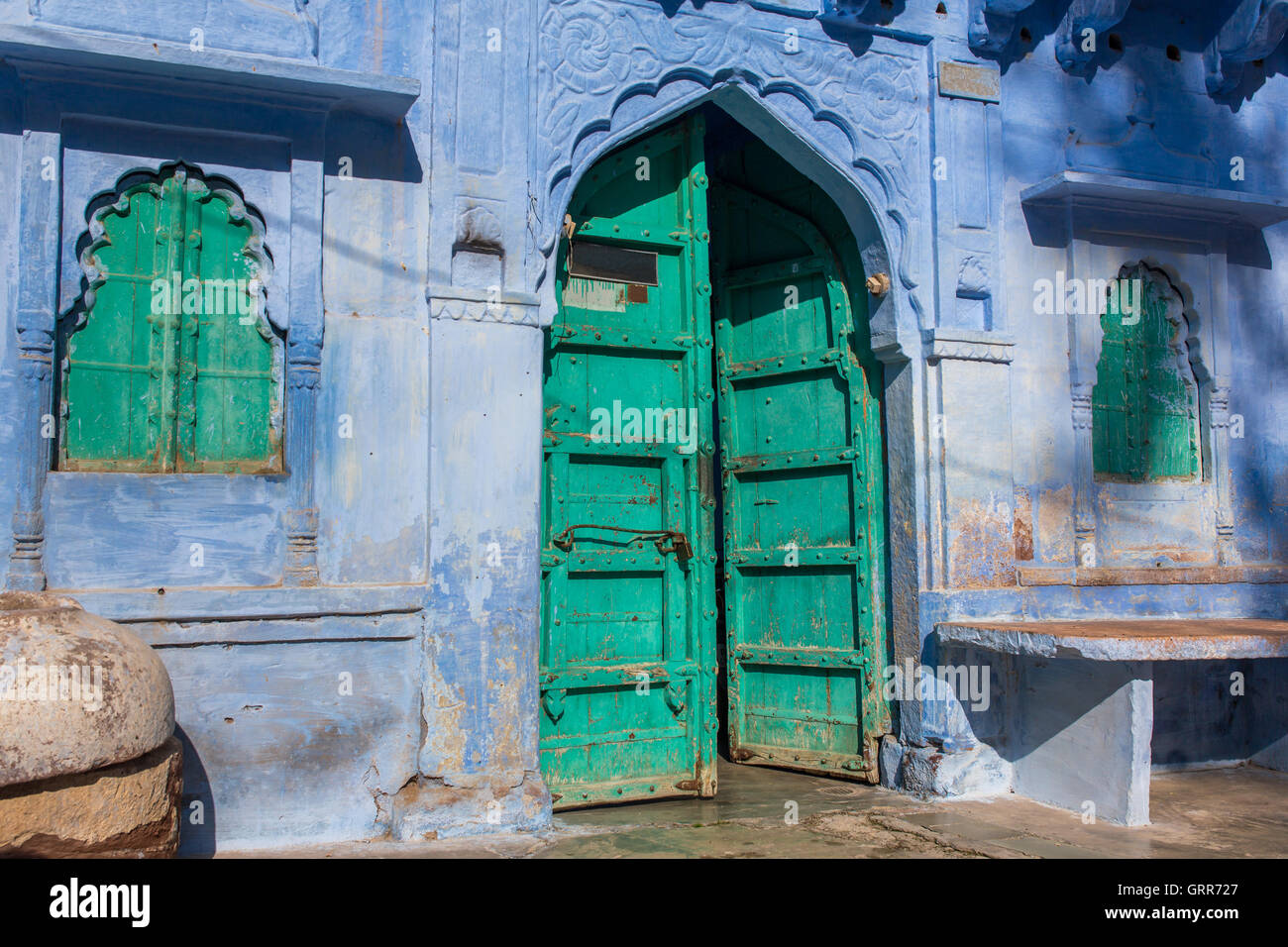 Traditionellen blauen Haus in blaue Stadt Jodhpur, Indien. Stockfoto