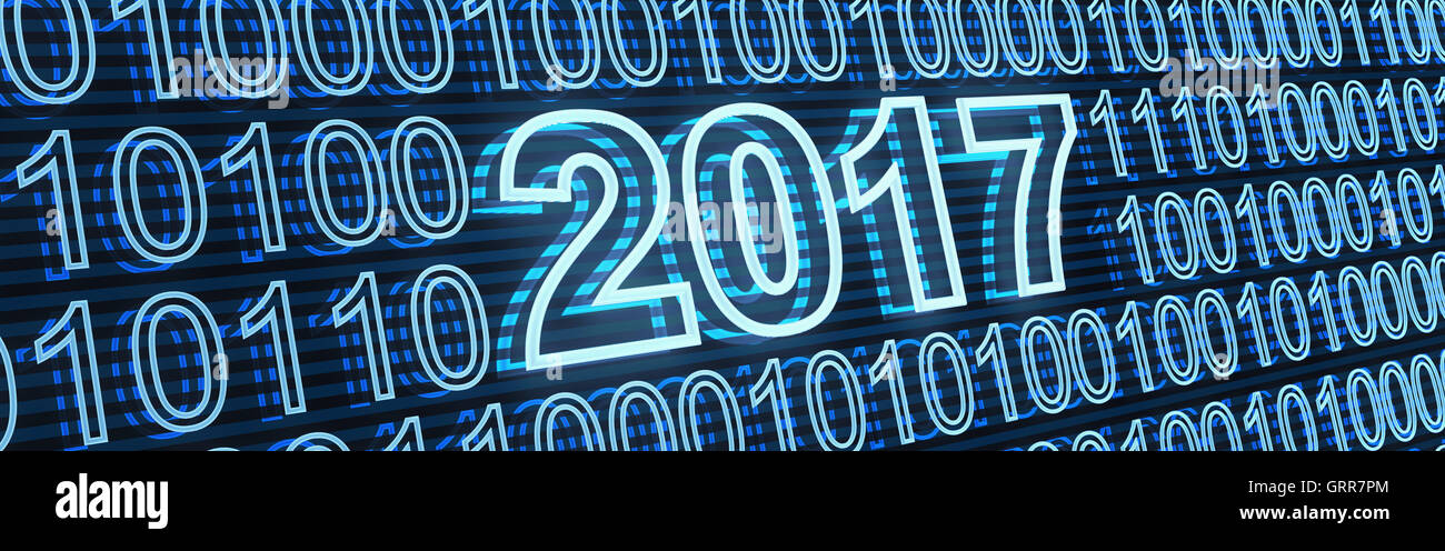 Abstrakte Neujahr Datum 2017, binäre (durchgeführt in 3D-Rendering) Stockfoto