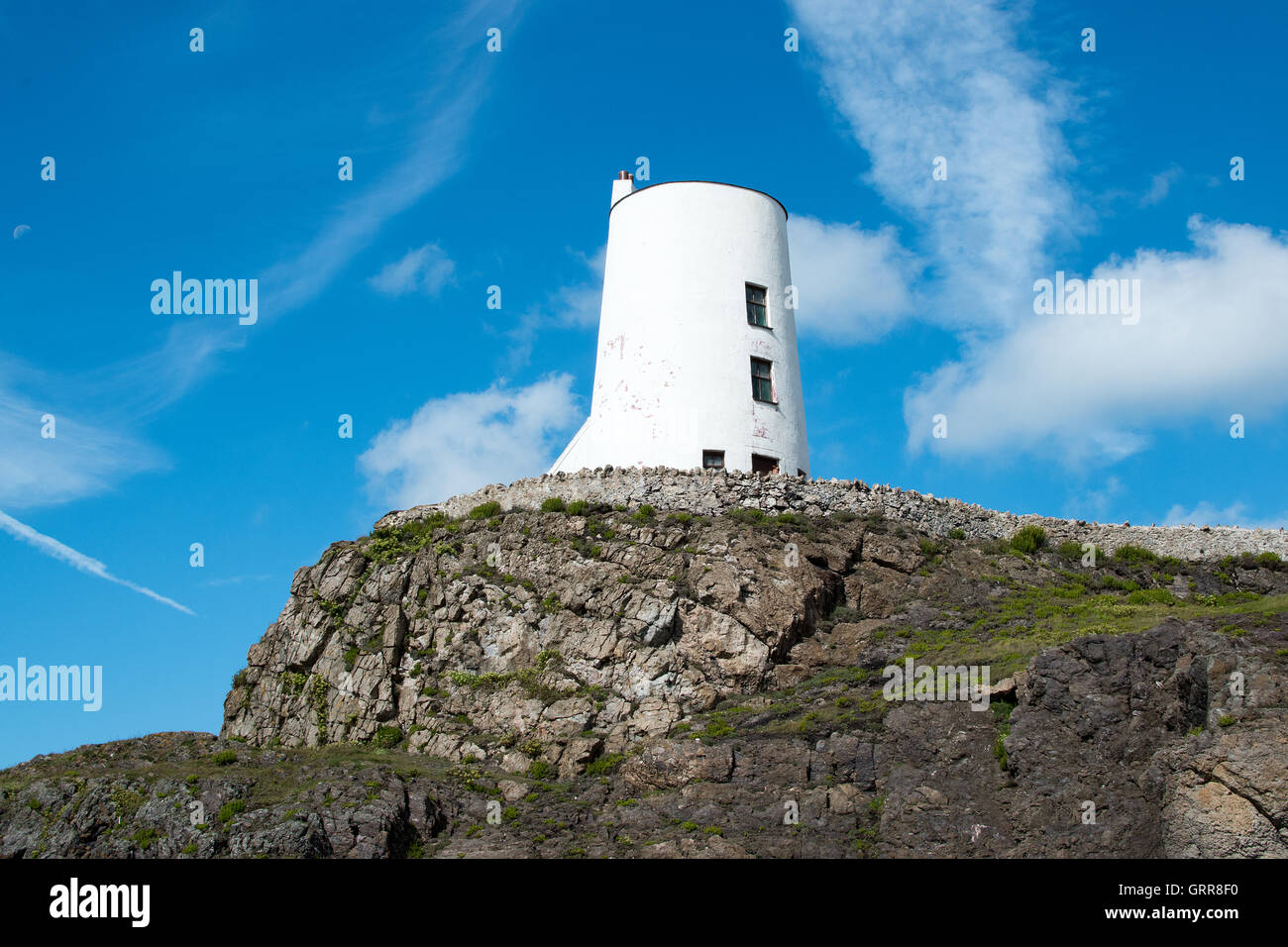 Llanddwyn Island Lighthouse Tŵr Mawr Anglesey Nordwales Stockfoto