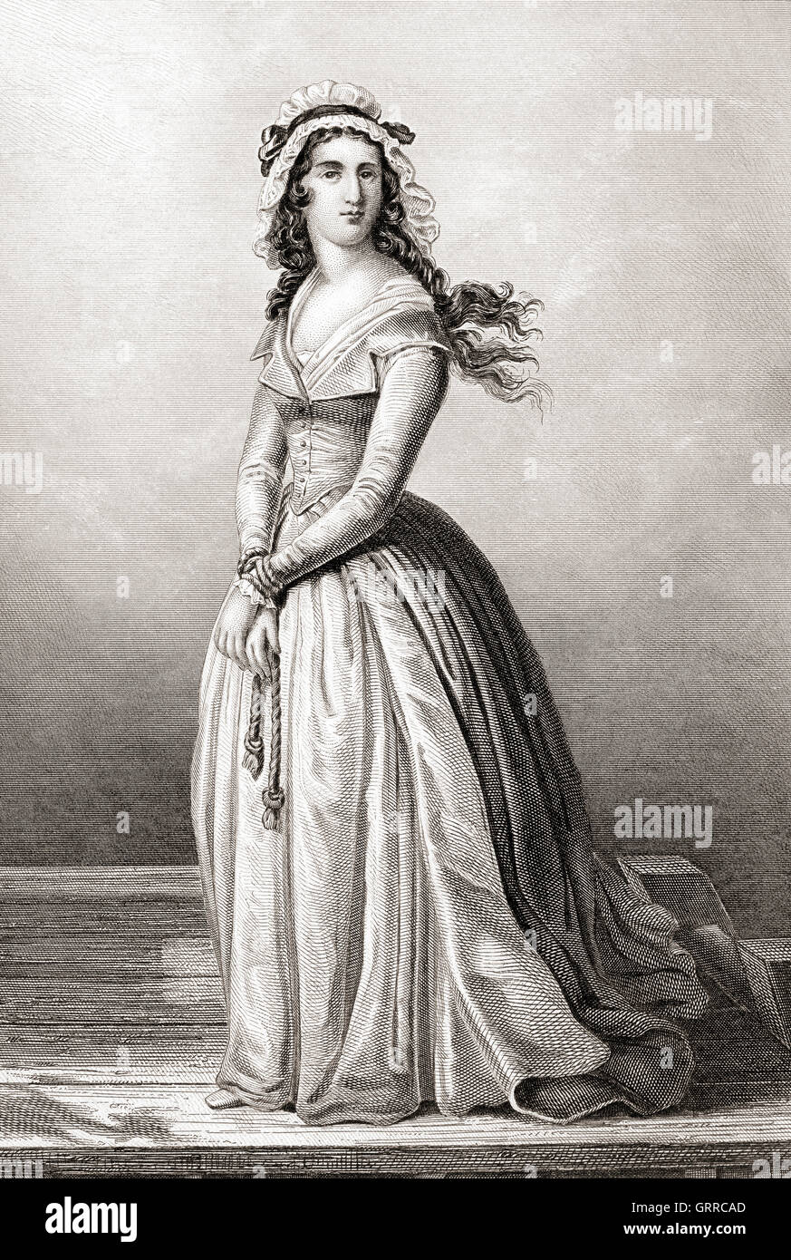 Marie-Anne Charlotte de Corday d'Armont, 1768 – 1793, aka Charlotte Corday.  Figur der französischen Revolution, die Guillotine für die Ermordung von Jean-Paul Marat gesendet. Stockfoto