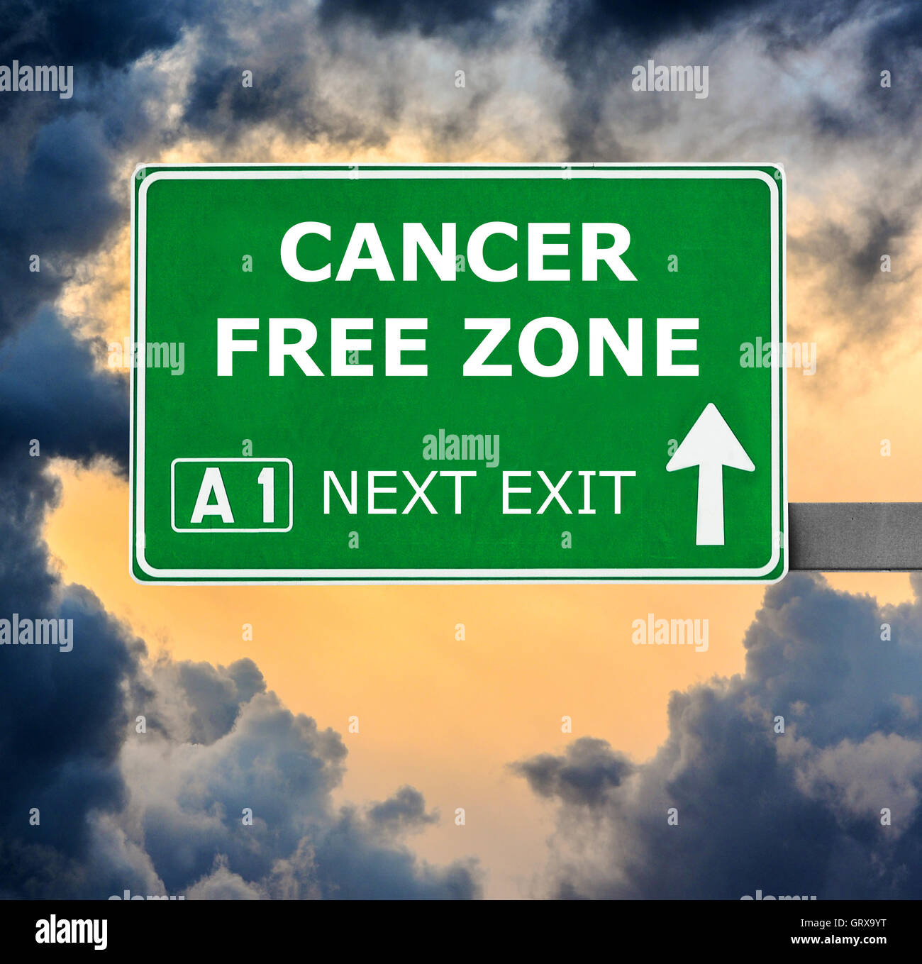 Krebs-FREE-ZONE Straßenschild gegen klar blauen Himmel Stockfoto