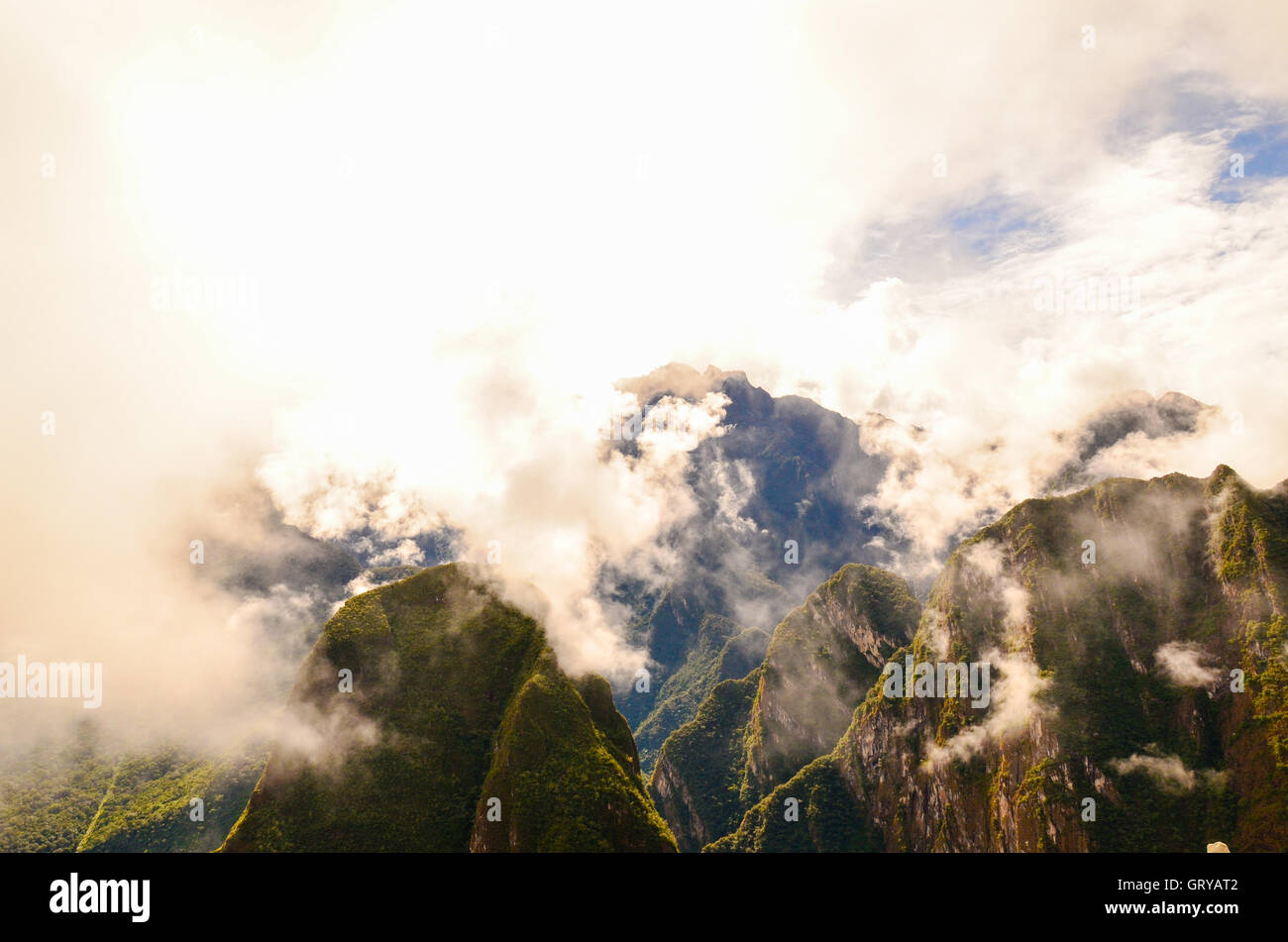MACHU PICCHU, CUSCO REGION, PERU - 4. Juni 2013: Panorama Blick auf Machu Picchu vom Huayna Picchu Berg Stockfoto
