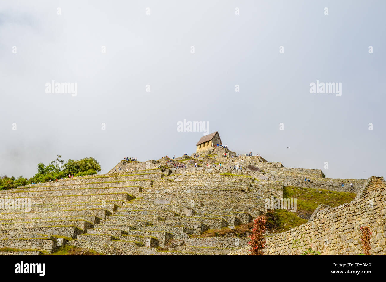 MACHU PICCHU, CUSCO REGION, PERU - 4. Juni 2013: Panoramablick auf das 15. Jahrhundert Inka-Zitadelle Machu Picchu, UNESCO-Welt-gen Stockfoto
